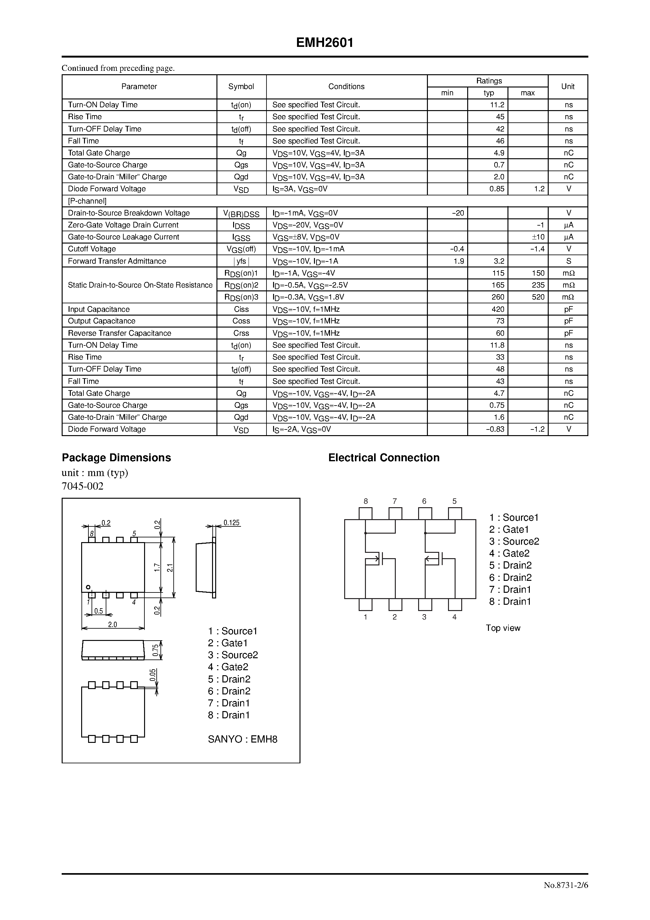 Datasheet EMH2601 - N-Channel and P-Channel Silicon MOSFETs page 2