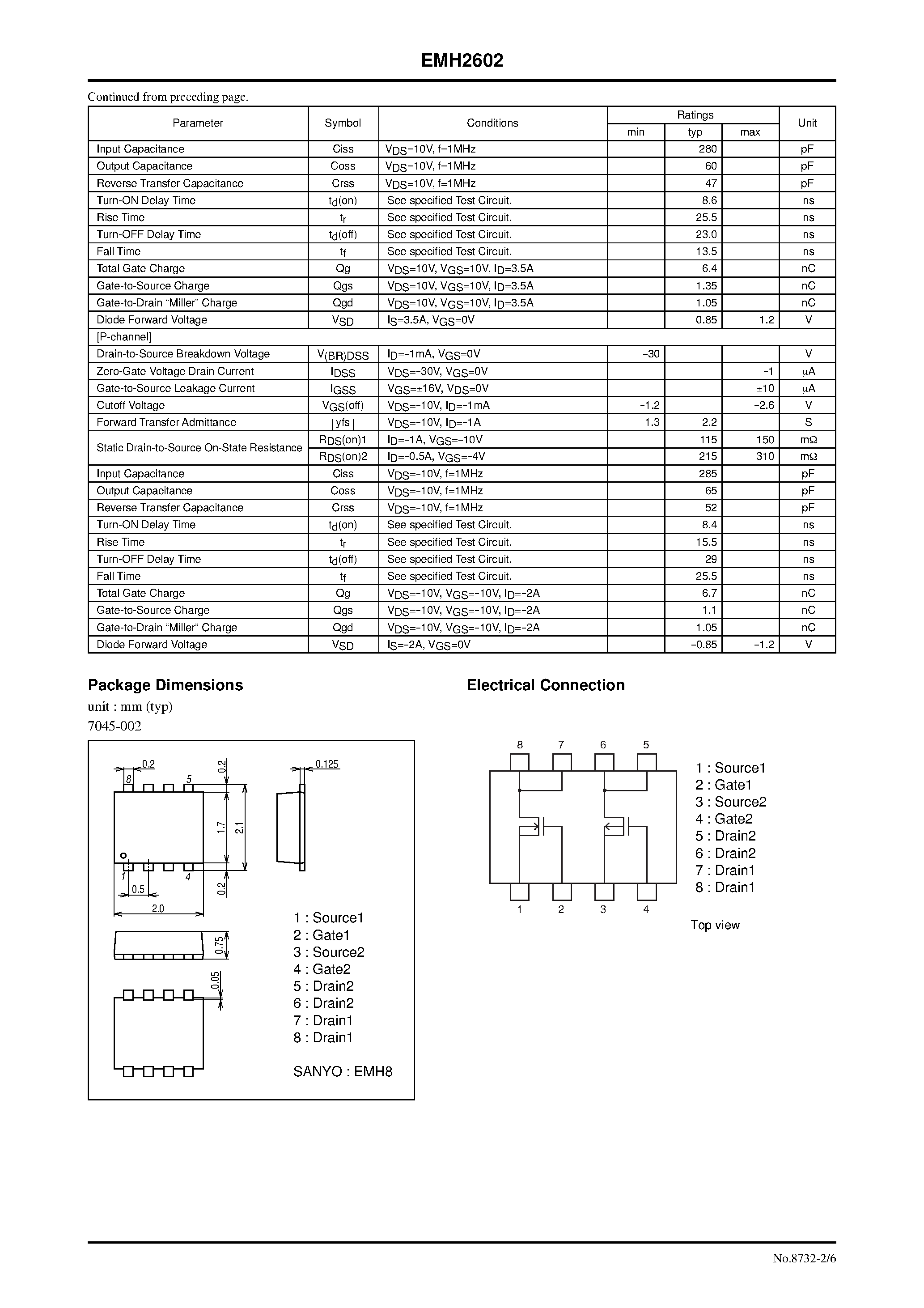 Datasheet EMH2602 - N-Channel and P-Channel Silicon MOSFETs page 2