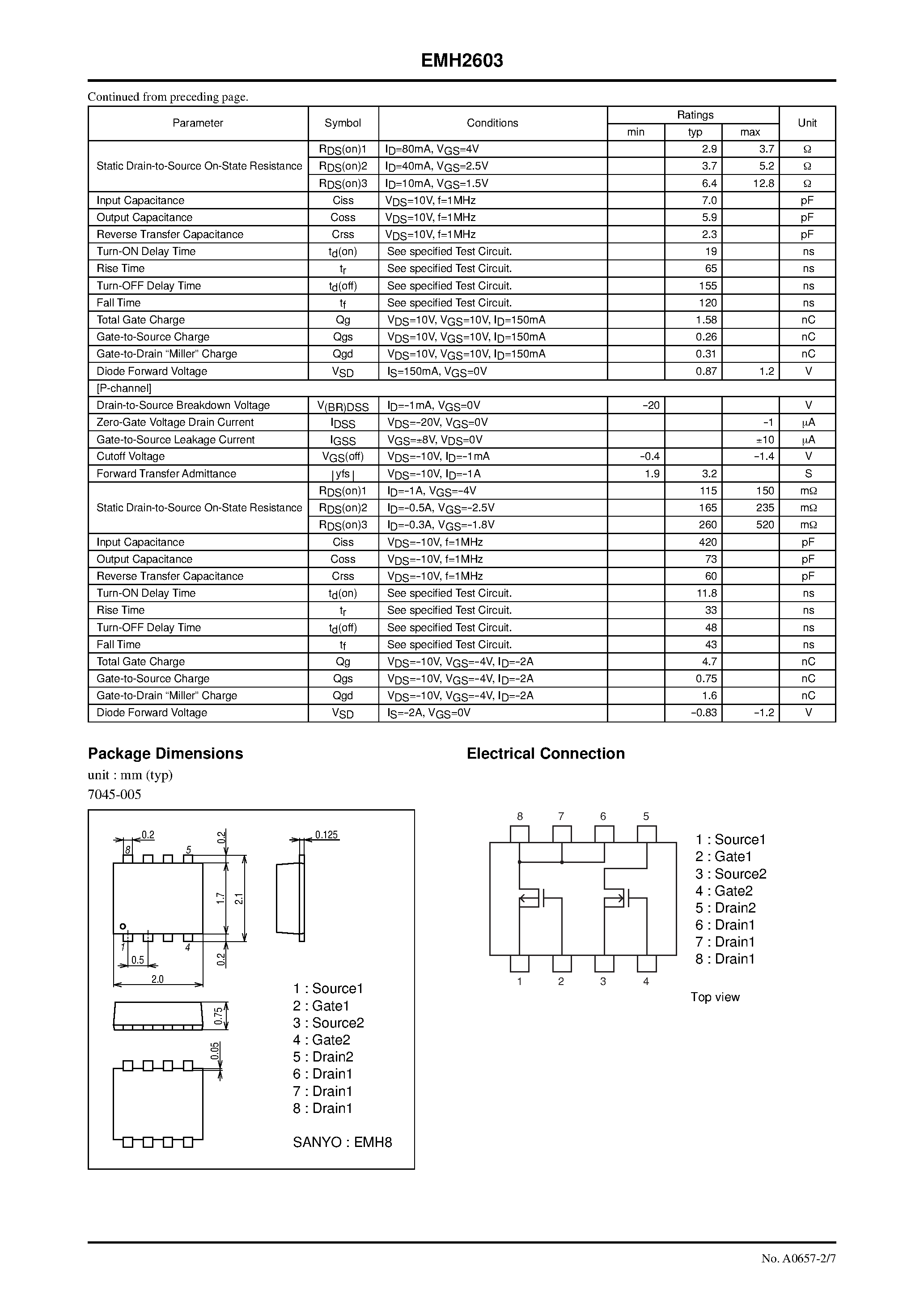 Datasheet EMH2603 - N-Channel and P-Channel Silicon MOSFETs page 2