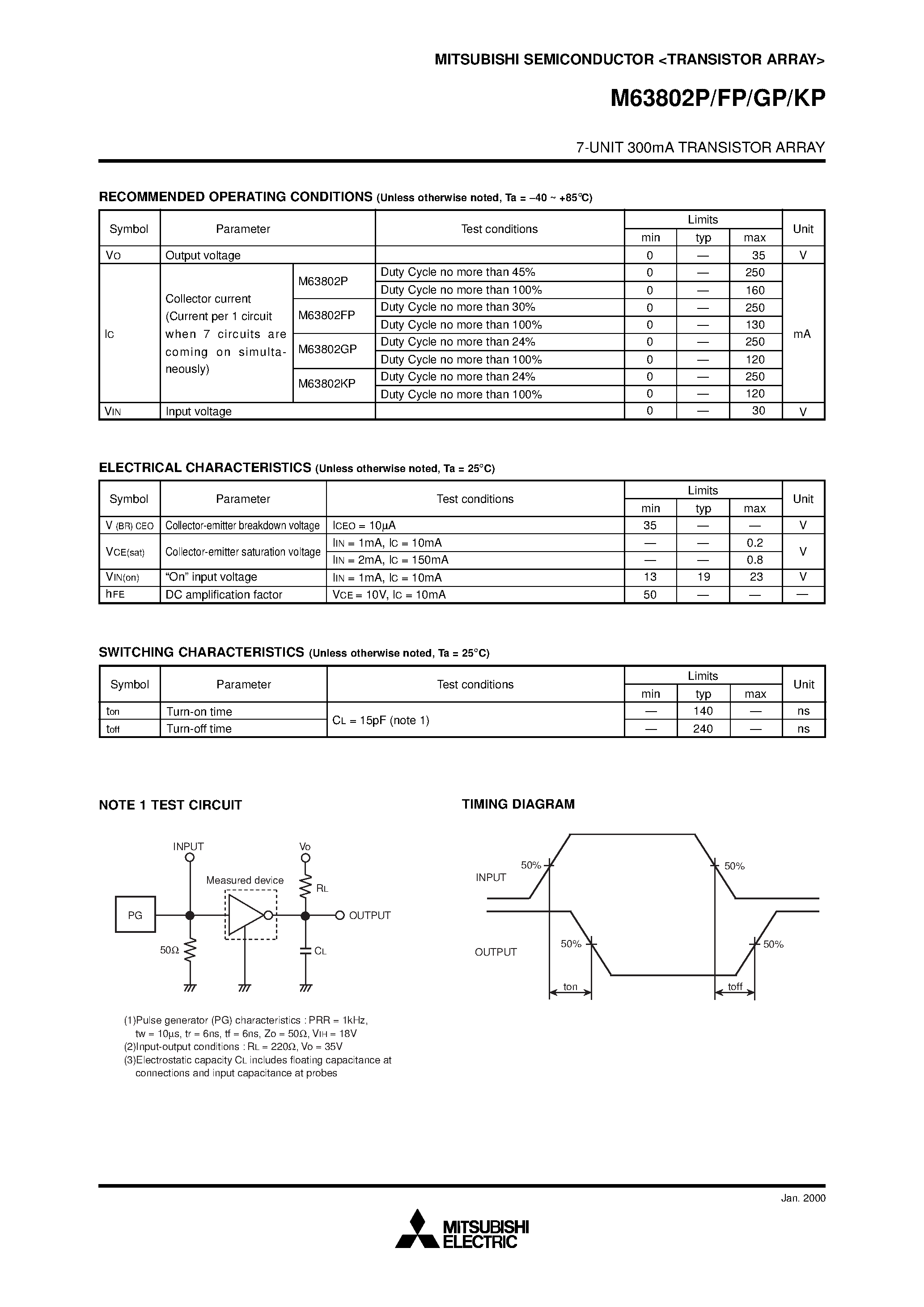 Даташит на микросхему M63802FP страница 2 Даташит M63802FP - (M63802xx) 7-UNIT 300mA TRANSISTOR ARRAY страница 2