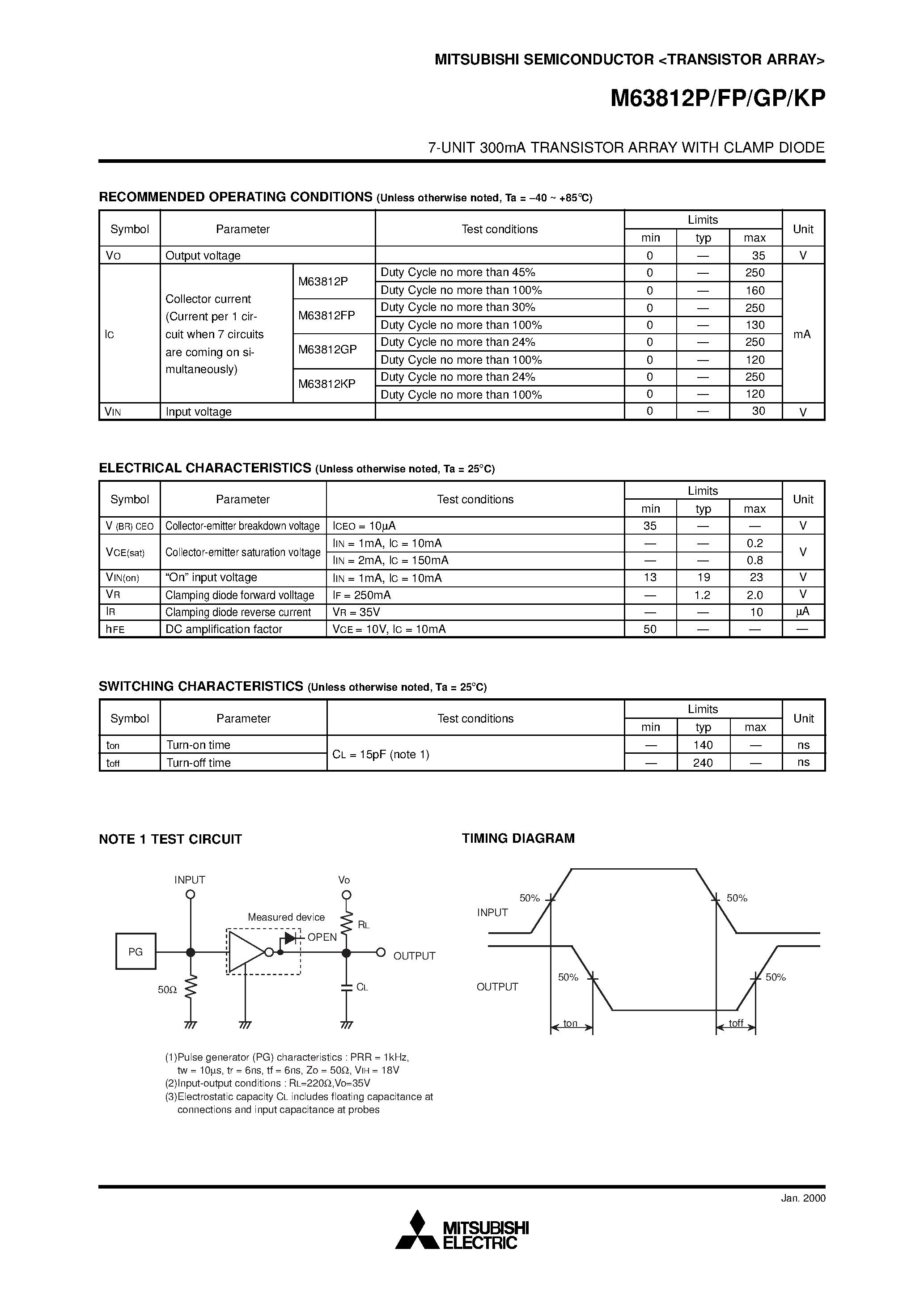 Datasheet M63812FP page 2 Datasheet M63812FP - (M63812xx) 7-UNIT 300mA TRANSISTOR ARRAY page 2