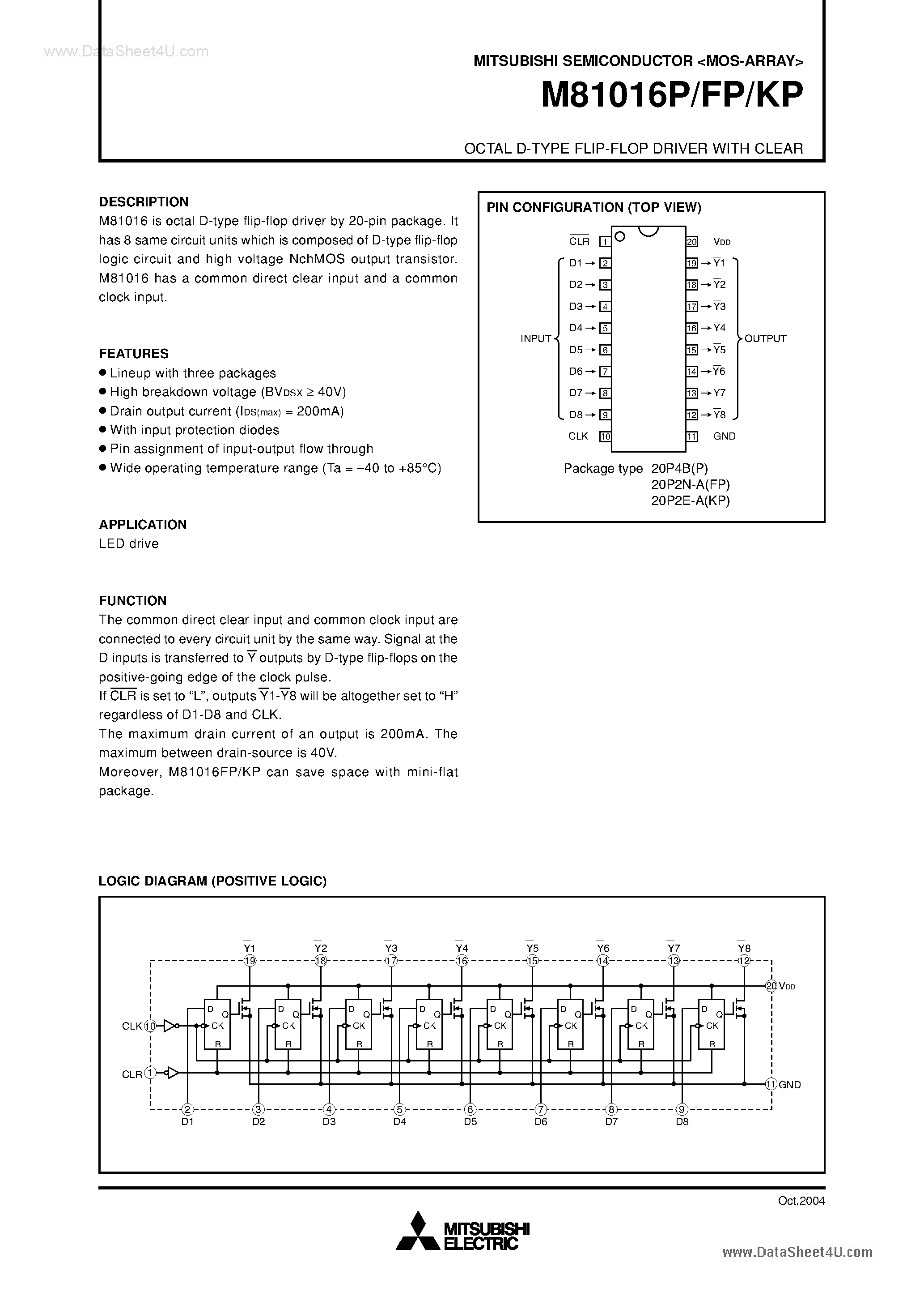 Даташит M81016FP - (M81016xP) OCTAL D-TYPE FLIP-FLOP DRIVER страница 1