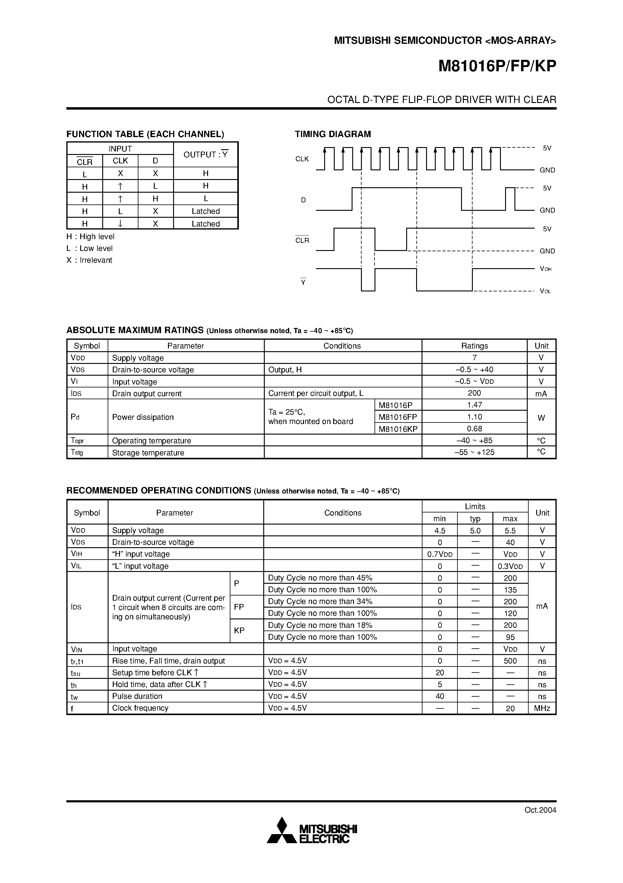 Даташит M81016FP - (M81016xP) OCTAL D-TYPE FLIP-FLOP DRIVER страница 2