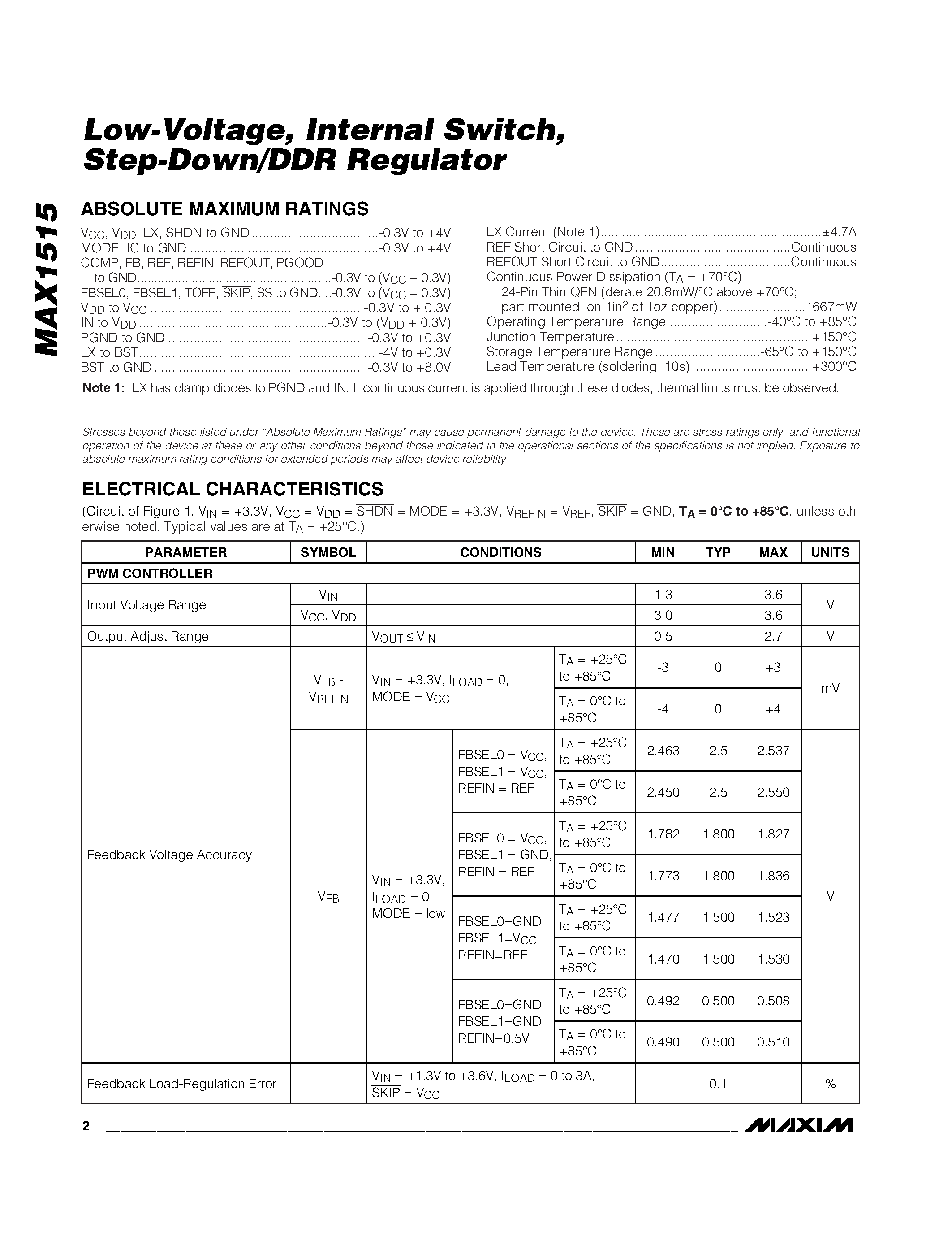 Datasheet MAX1515 - Step-Down/DDR Regulator page 2
