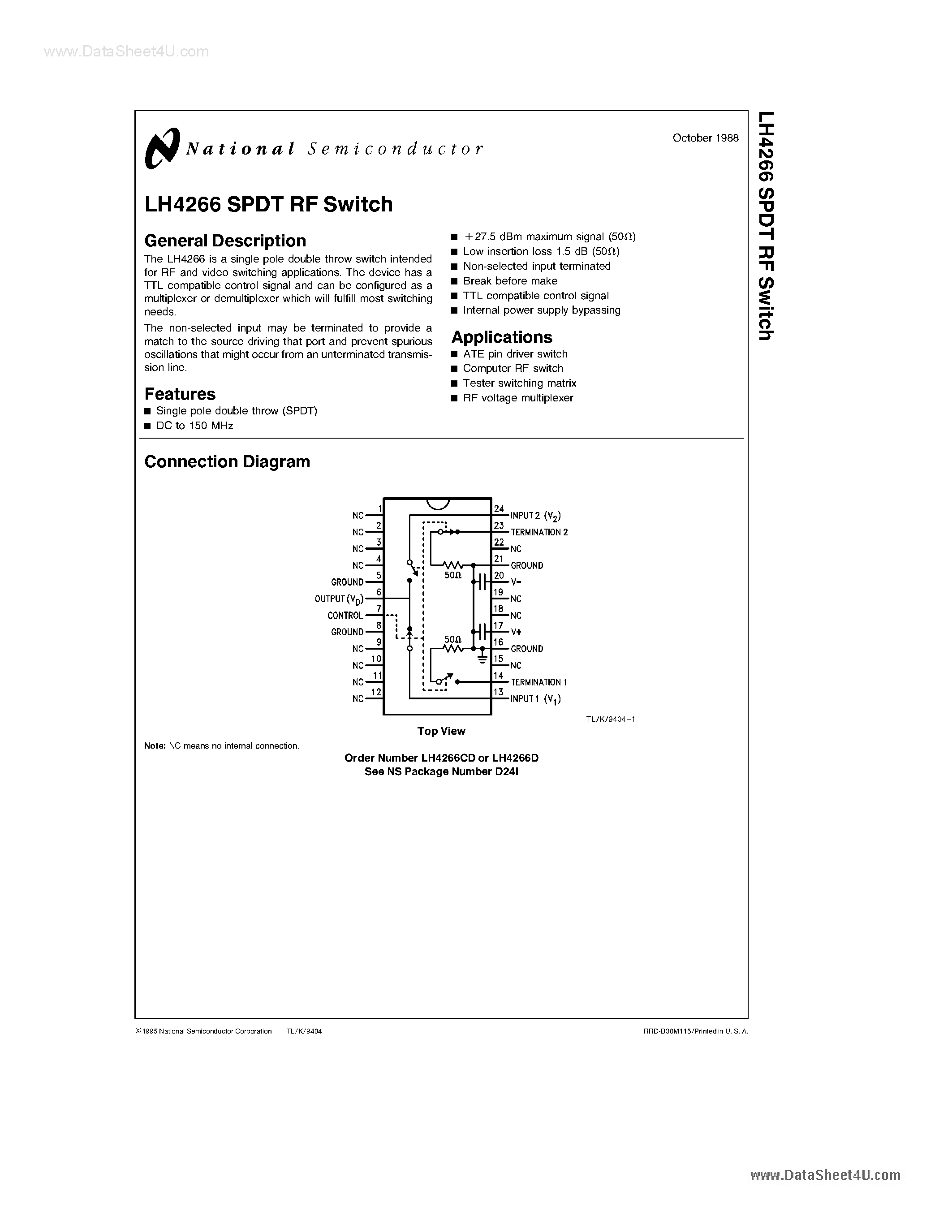 Datasheet LH4266 page 1 Datasheet LH4266 - SPDT RF Switch page 1
