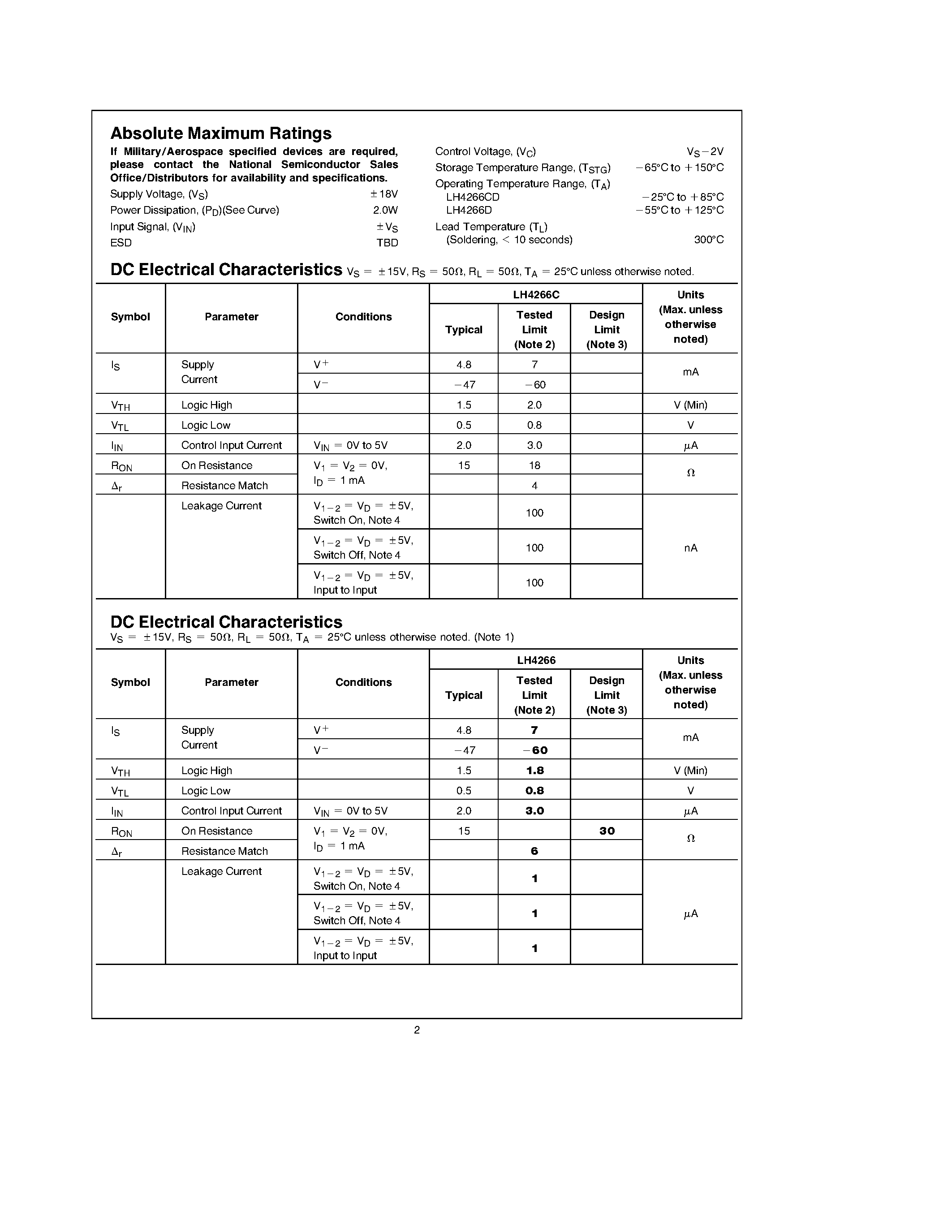 Datasheet LH4266 page 2 Datasheet LH4266 - SPDT RF Switch page 2