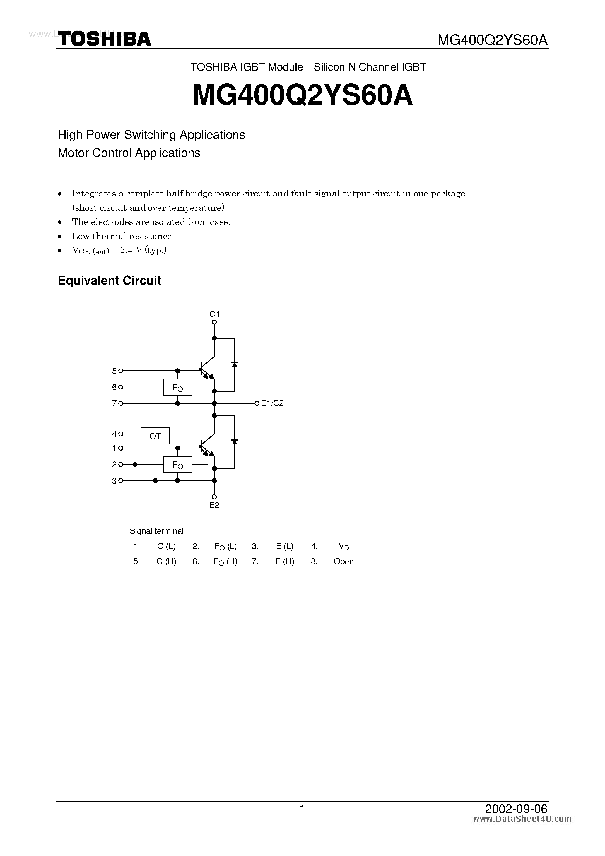Datasheet MG400Q2YS60A - IGBT Module Silicon N Channel IGBT page 1