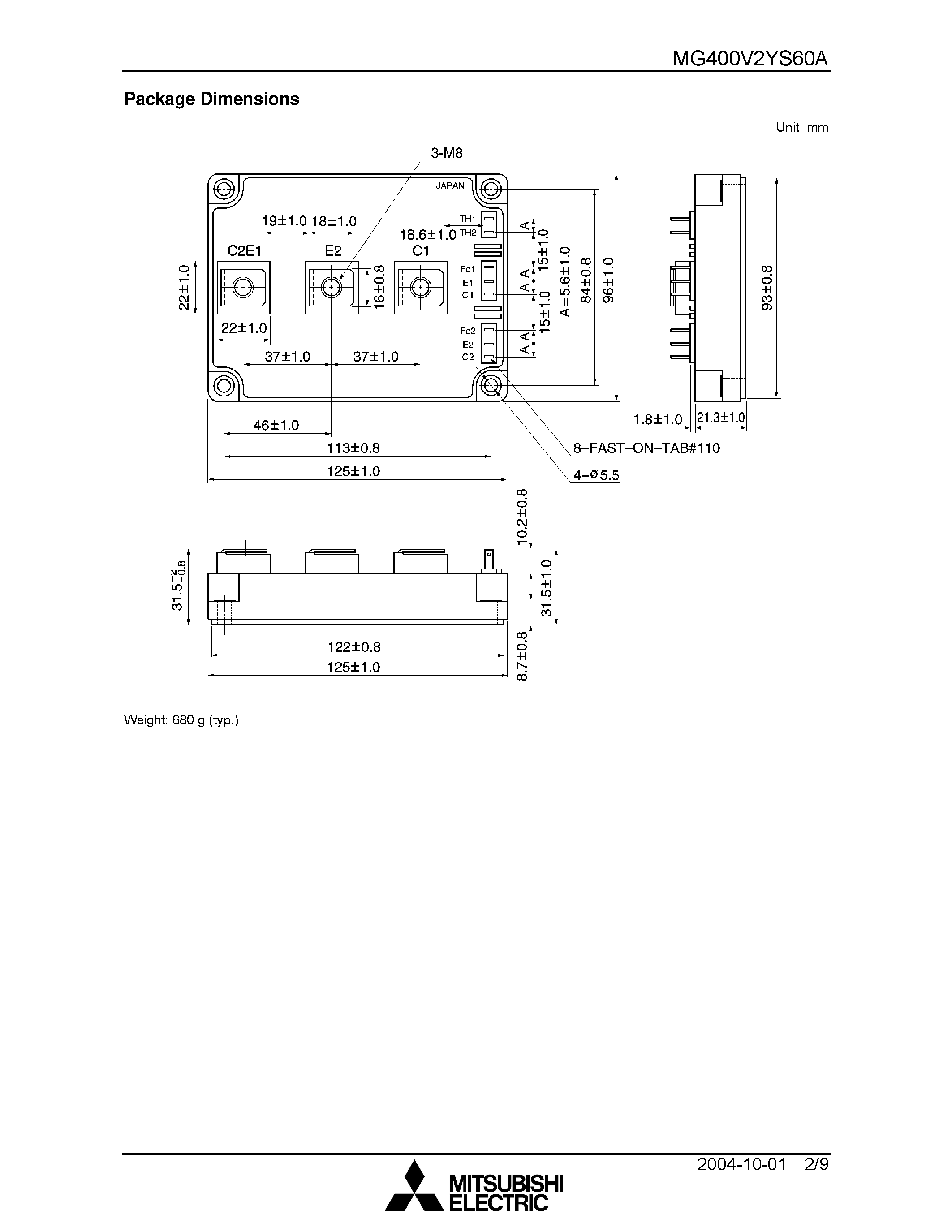 Datasheet MG400V2YS60A page 2 Datasheet MG400V2YS60A - High Power Switching Applications Motor Control Applications page 2