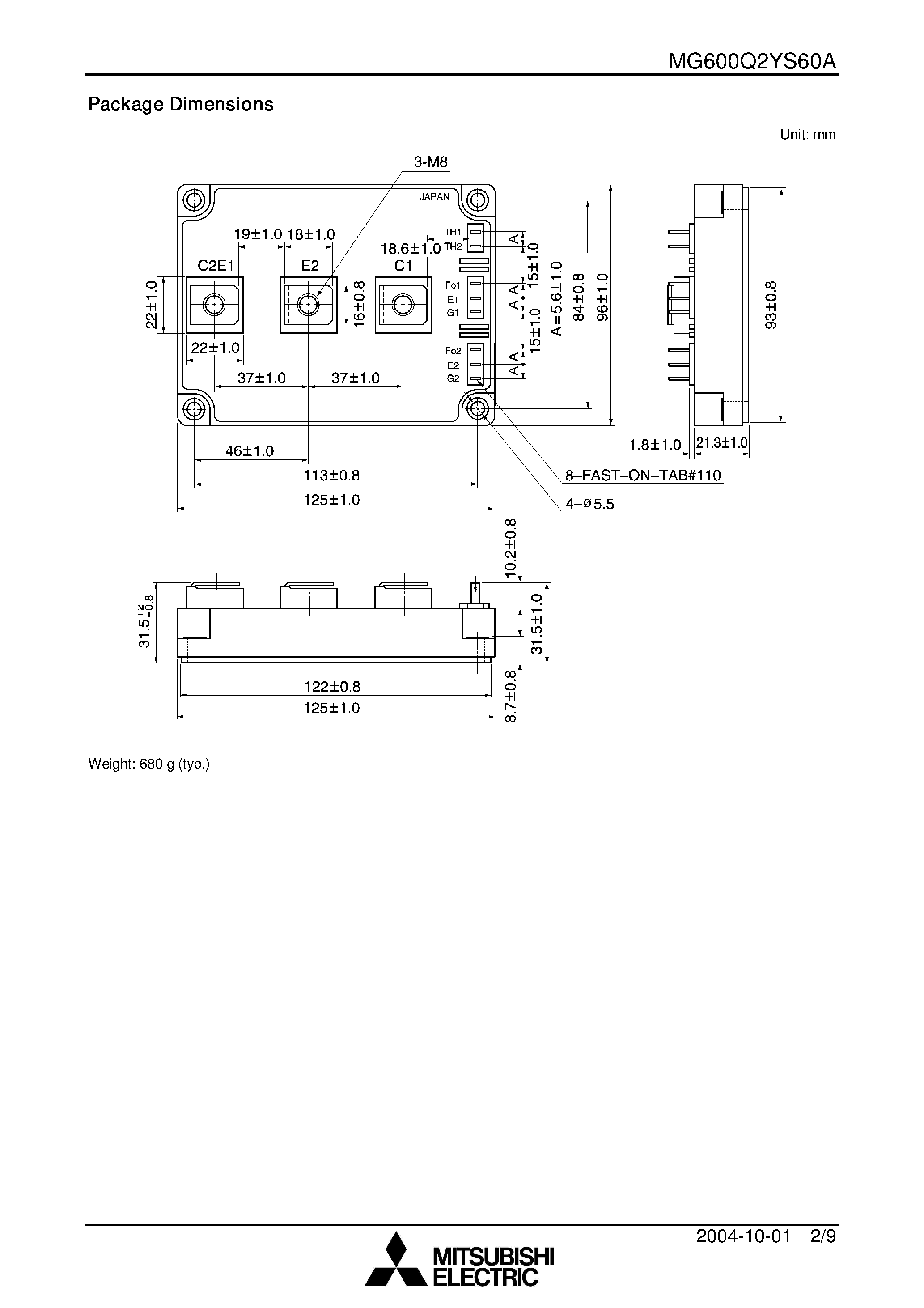 Datasheet MG600Q2YS60A page 2 Datasheet MG600Q2YS60A - High Power Switching Applications Motor Control Applications page 2