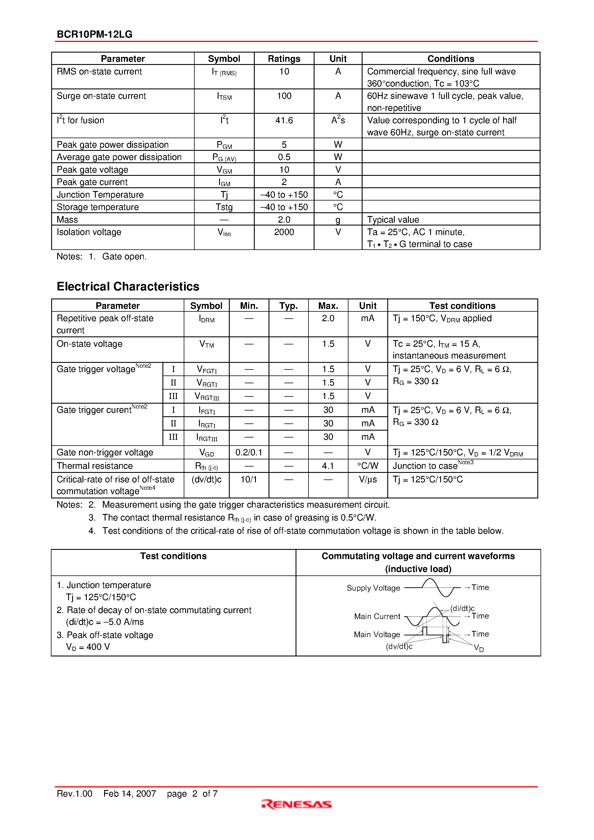 Datasheet BCR10PM-12LG - Triac Medium Power Use page 2