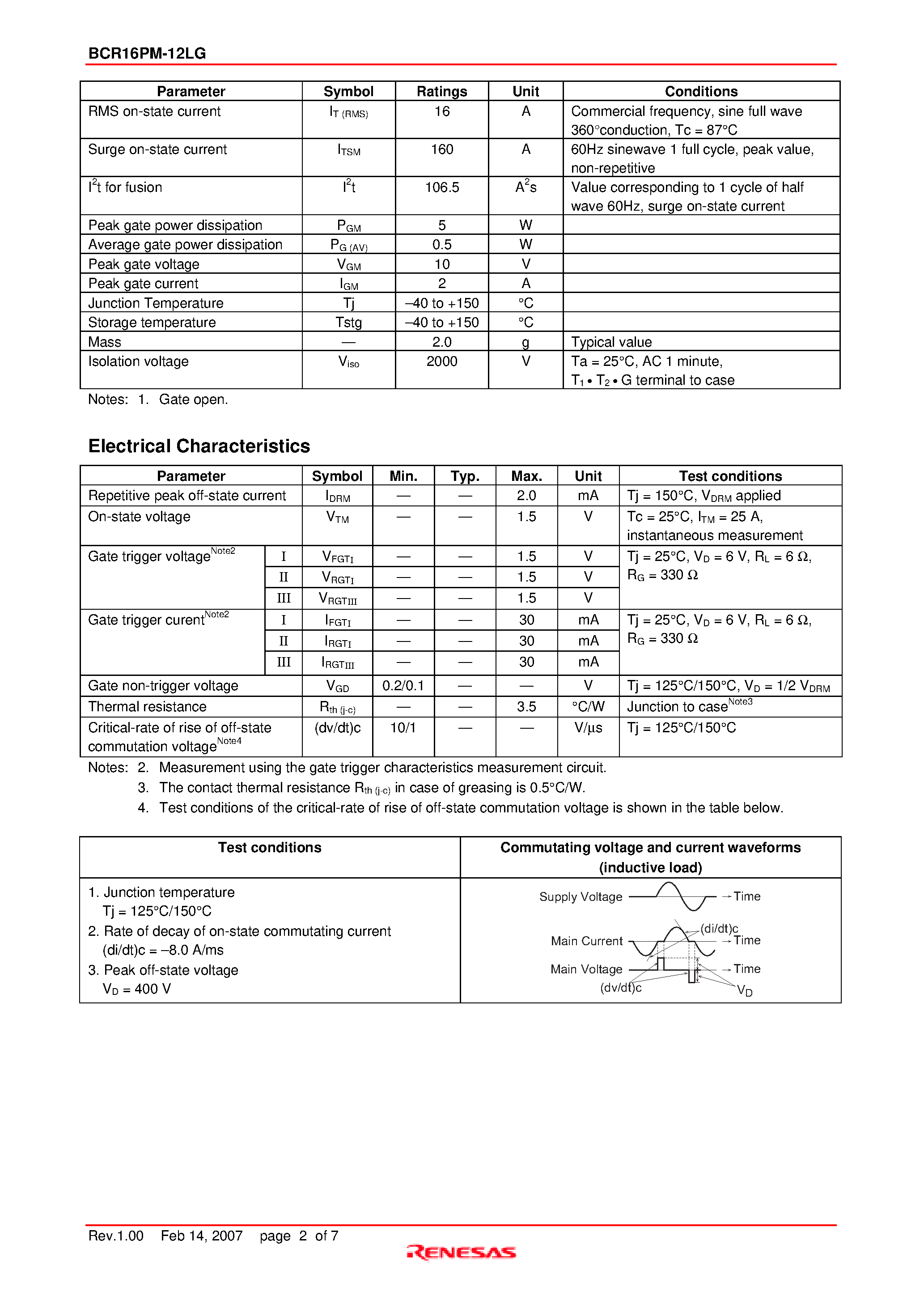 Datasheet BCR16PM-12LG - Triac Medium Power Use page 2