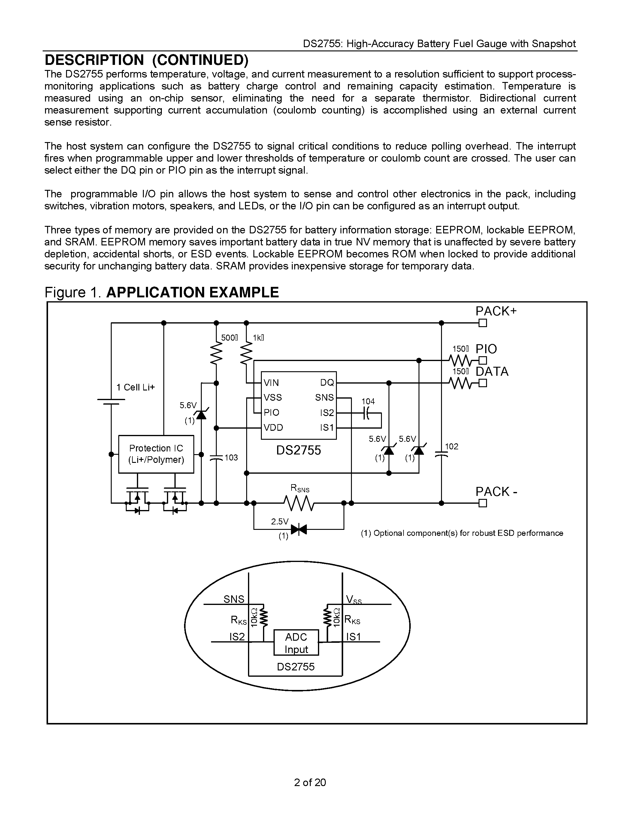 Datasheet DS2755 - High-Accuracy Battery Fuel Gauge page 2