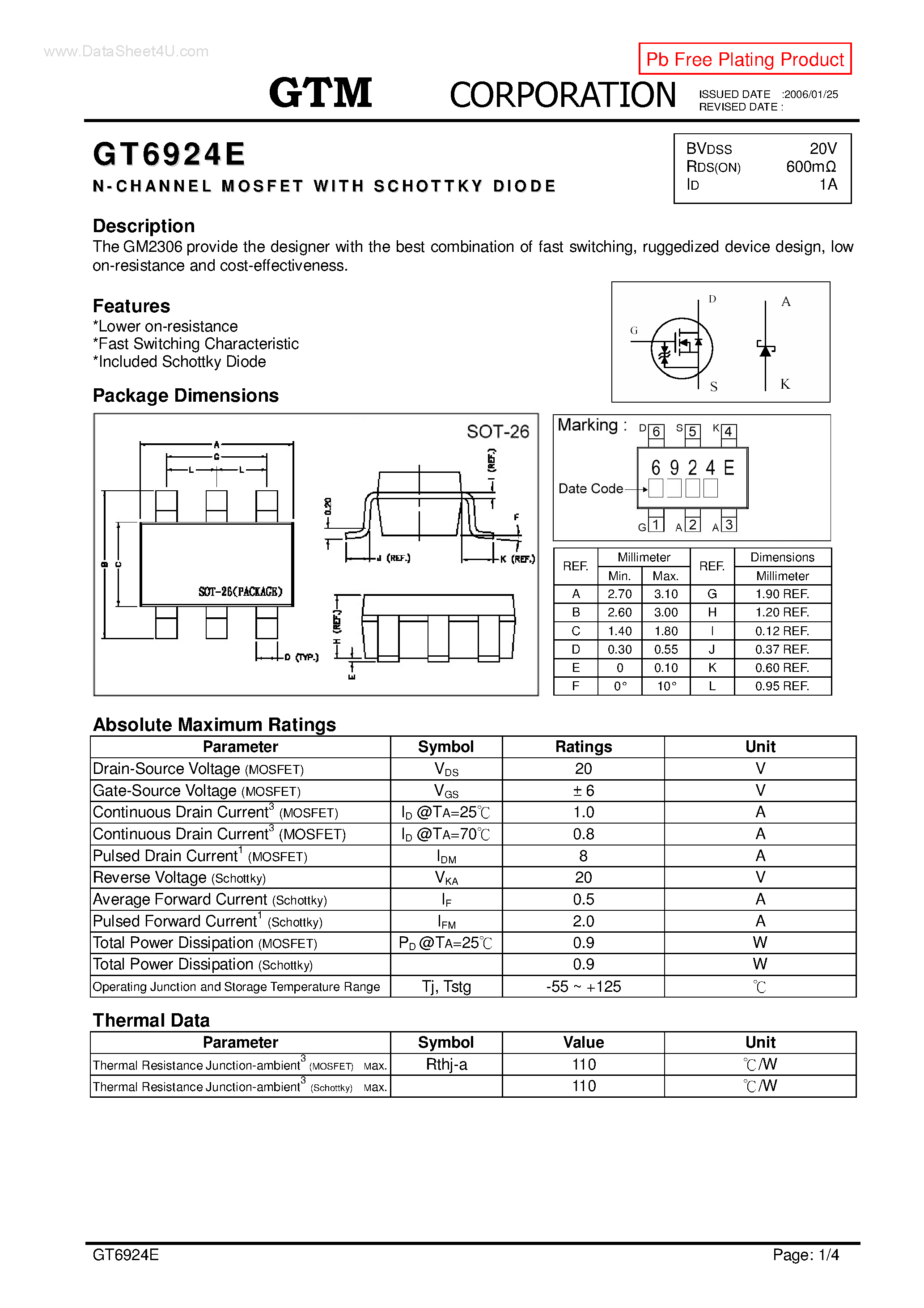 Datasheet GT6924E page 1 Datasheet GT6924E - N-CHANNEL MOSFET page 1