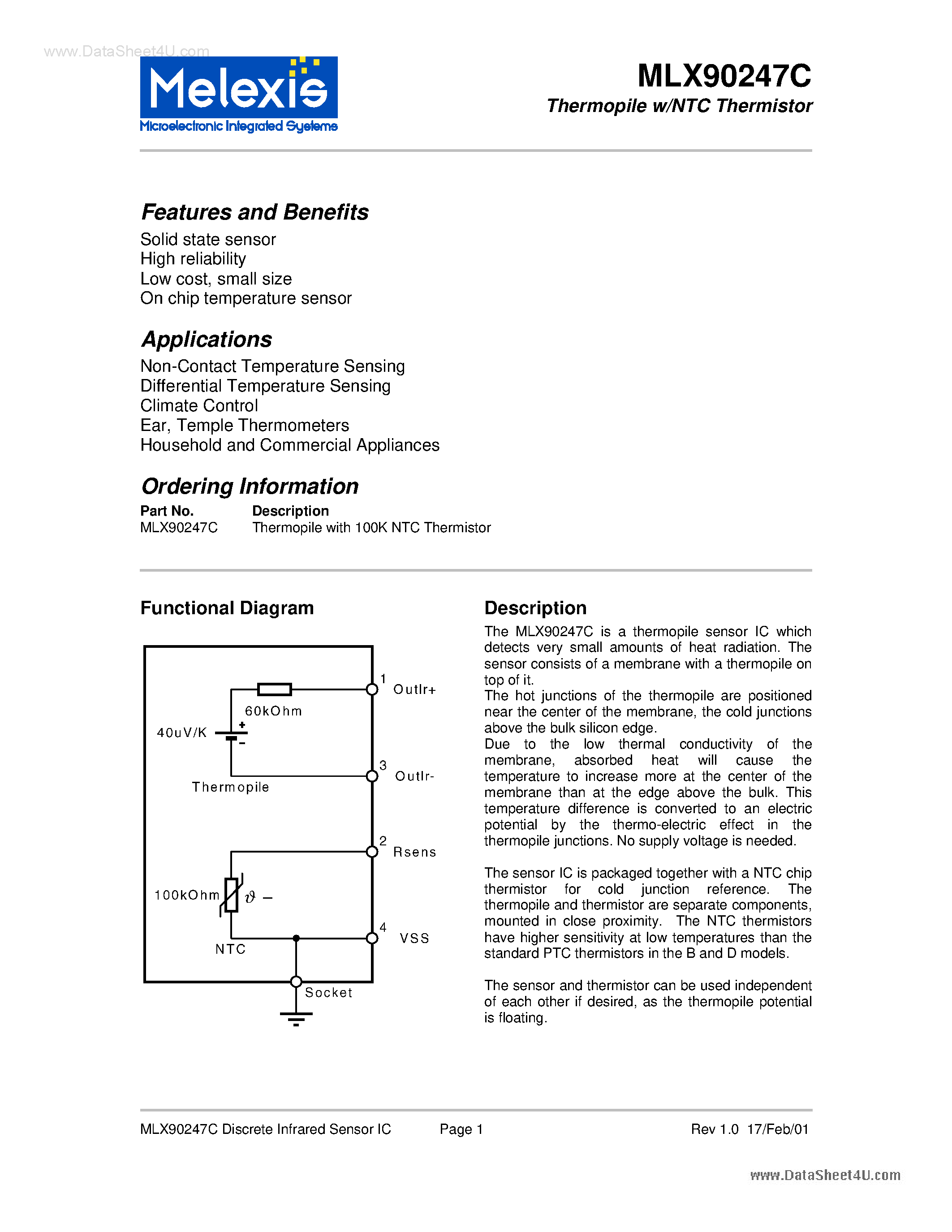 Datasheet MLX90247C - Thermopile w/NTC Thermistor page 1