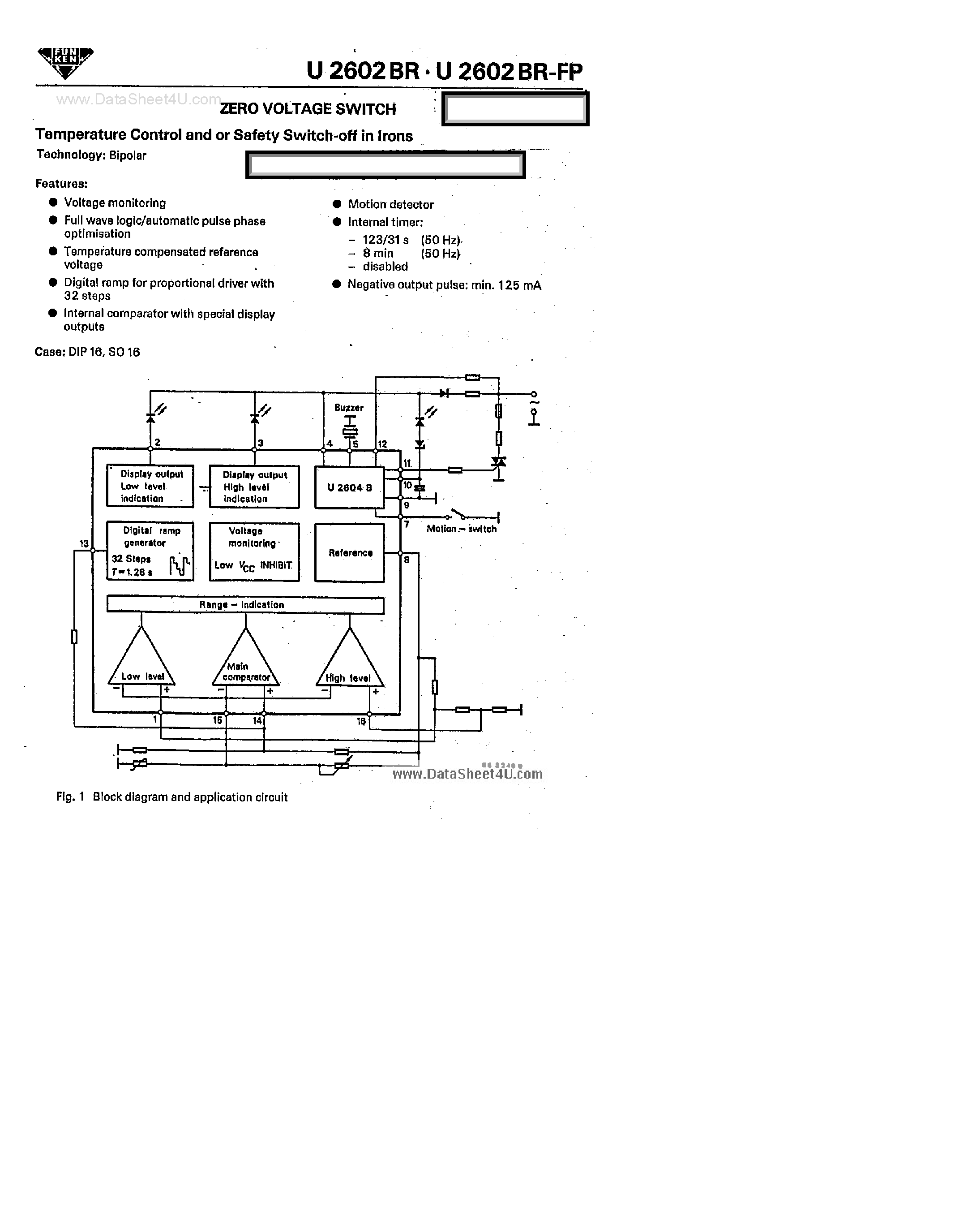 Datasheet U2602BR page 1 Datasheet U2602BR - Zero Voltage Switch page 1