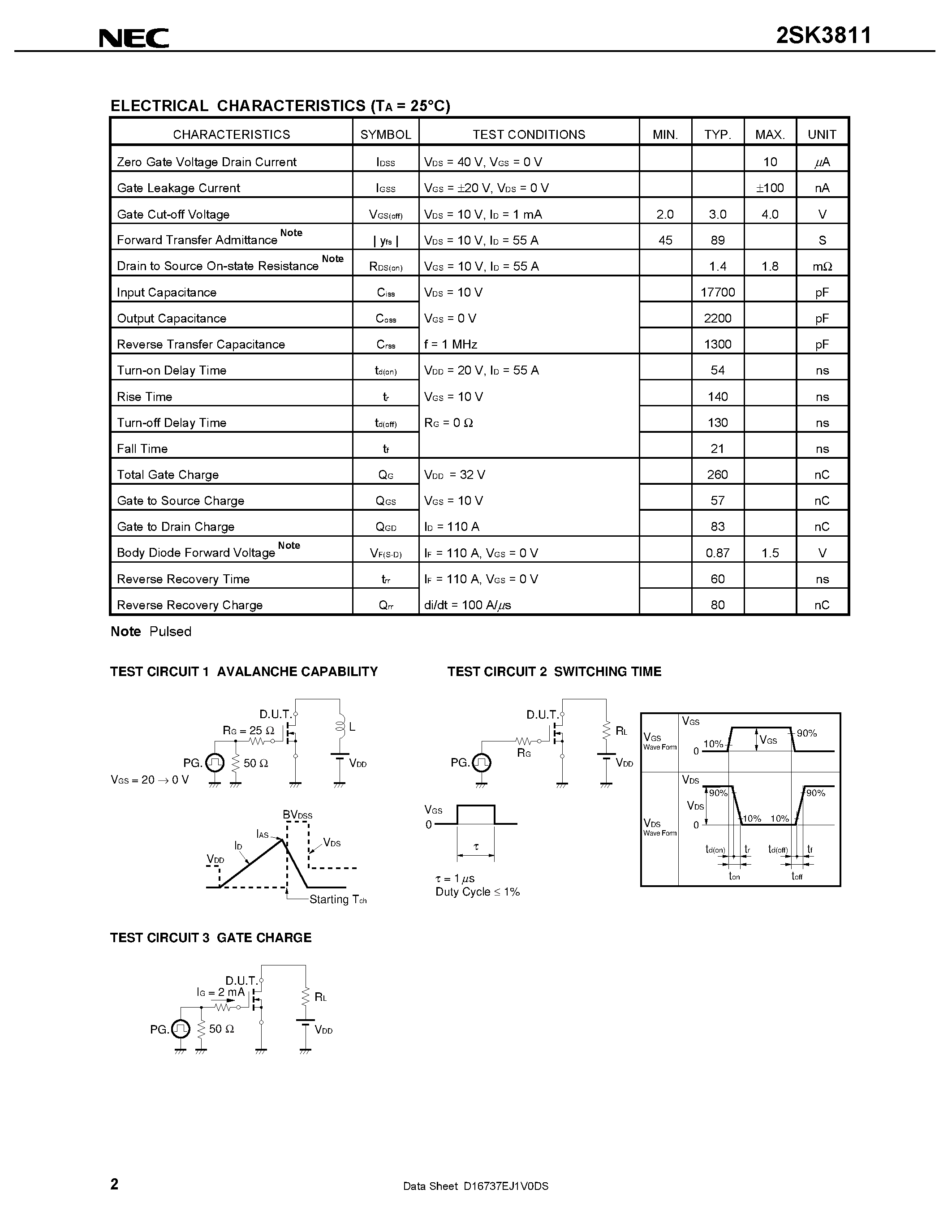 Datasheet 2SK3811 - SWITCHING N-CHANNEL POWER MOSFET page 2
