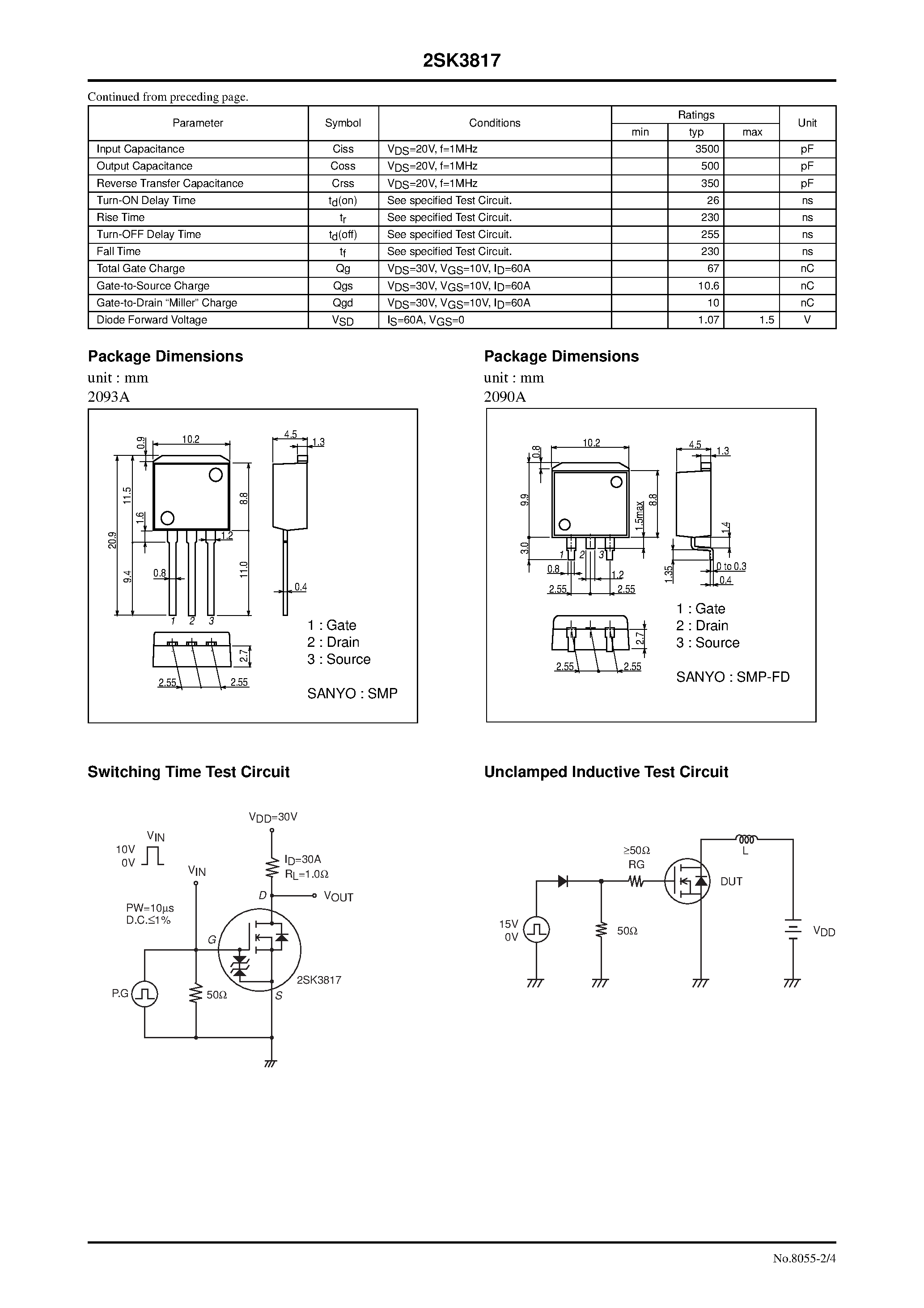Datasheet 2SK3817 - N-Channel Silicon MOSFET General-Purpose Switching Device page 2