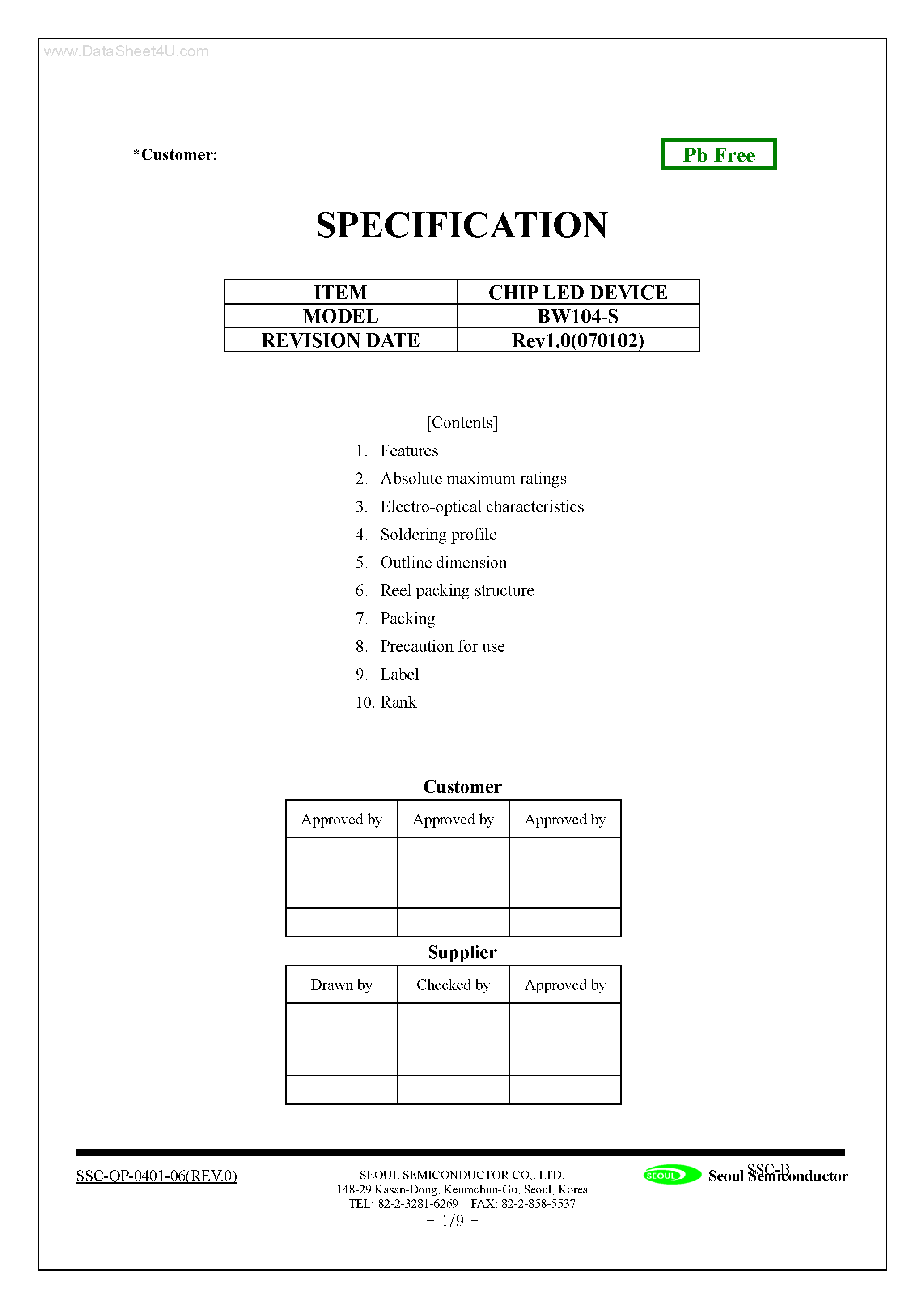 Datasheet BW104-S - CHIP LED DEVICE page 1