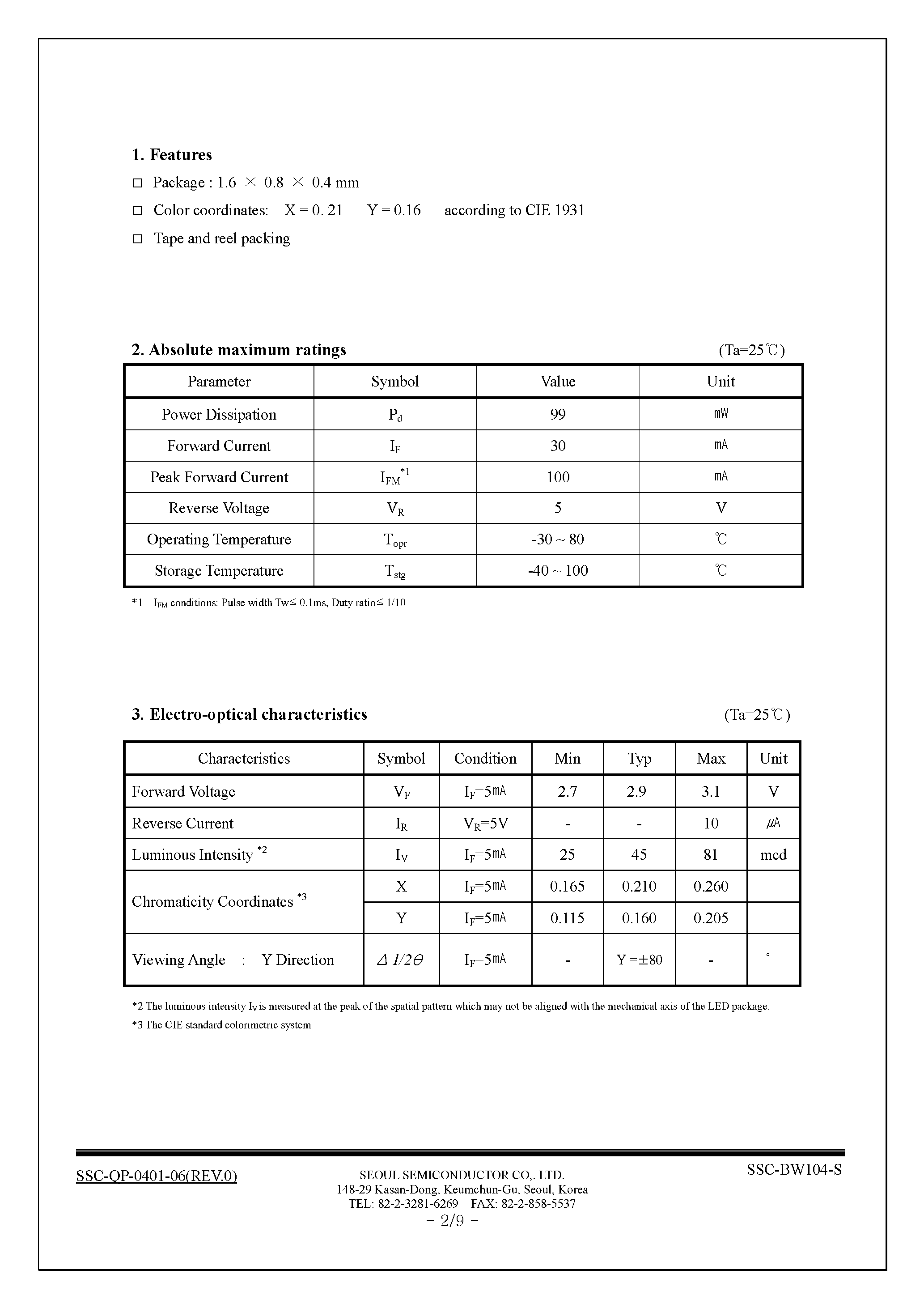 Datasheet BW104-S - CHIP LED DEVICE page 2