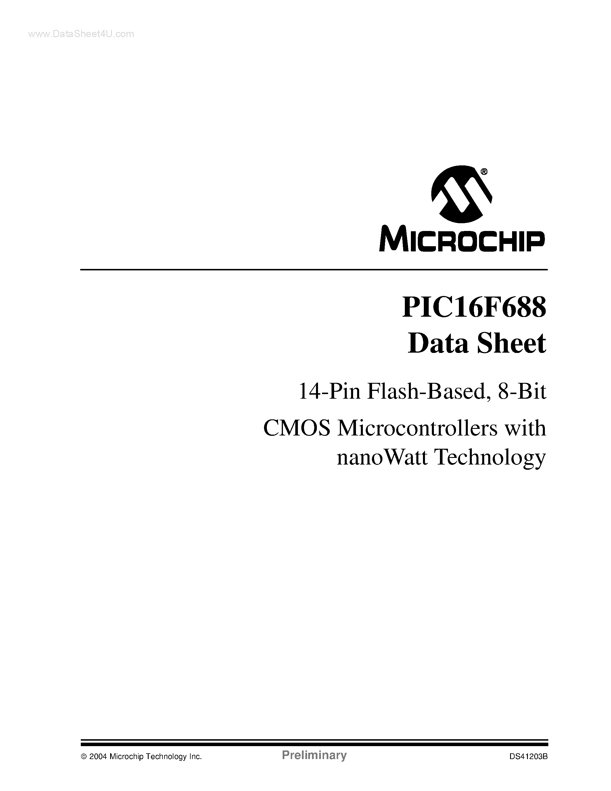 Даташит PIC16F688 - 8-Bit CMOS Microcontrollers страница 1