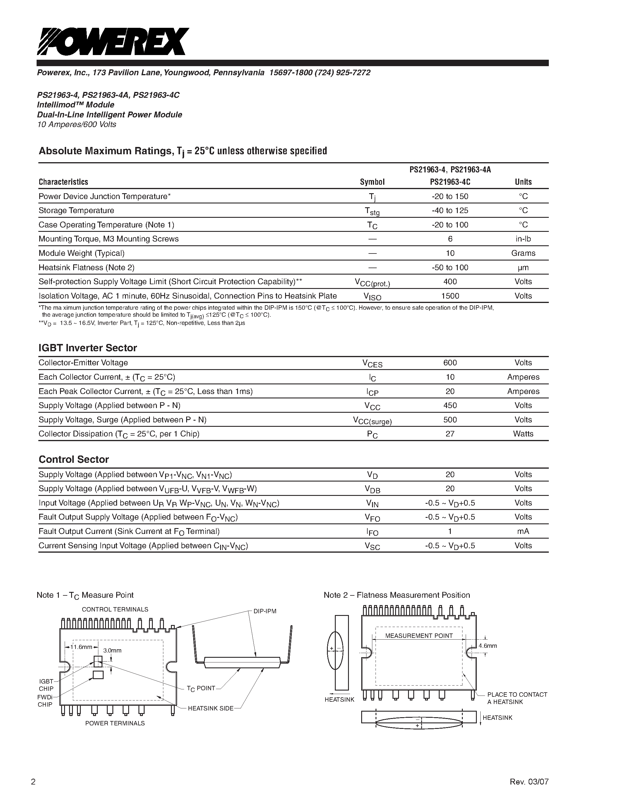 Datasheet PS21963-4 - (PS21963-xx) Module Dual-In-Line Intelligent Power Module 10 Amperes/600 Volts page 2
