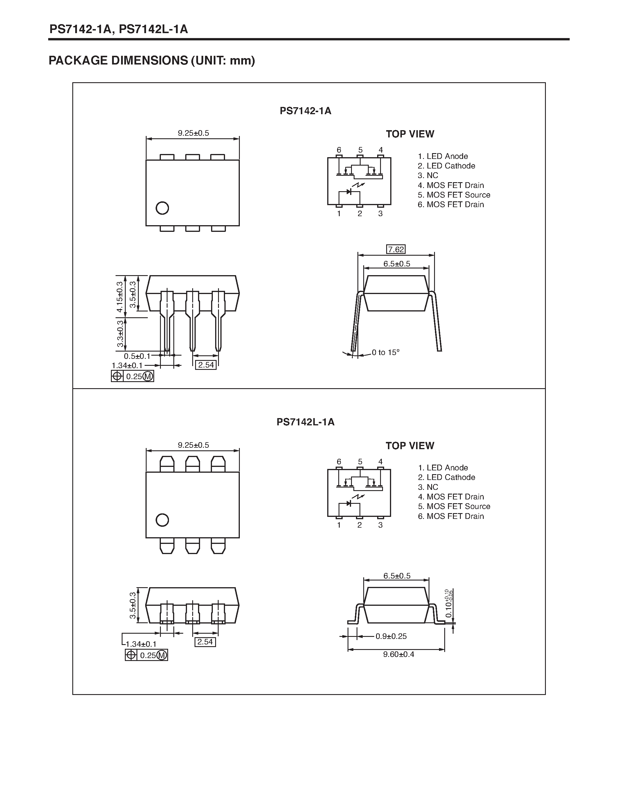 Datasheet PS7142-1A - 6-PIN DIP 400 V BREAK DOWN VOLTAGE 1-CH OPTICAL COUPLED MOS FET page 2
