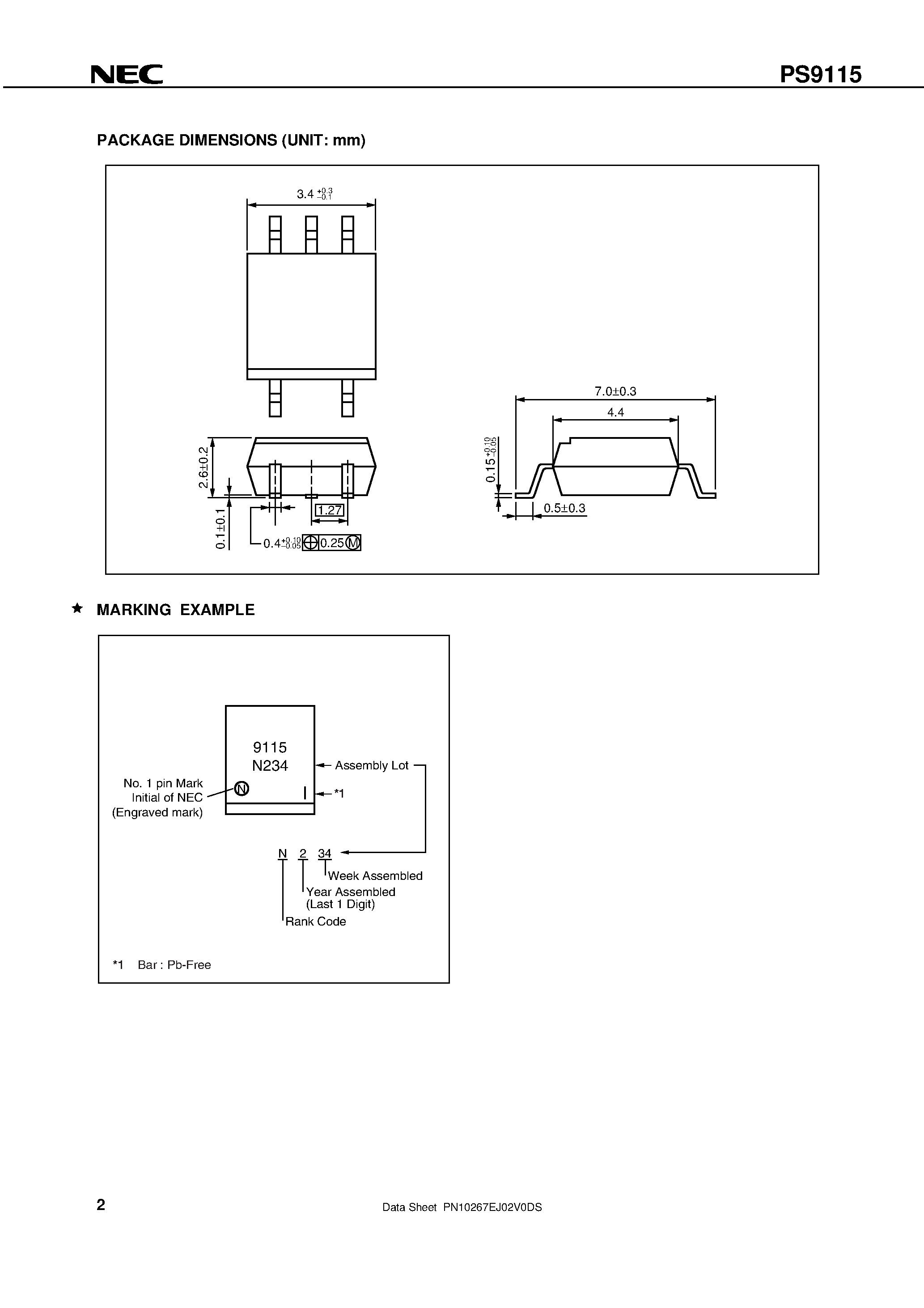 Datasheet PS9115 - 10 Mbps TOTEM POLE OUTPUT TYPE 5-PIN SOP PHOTOCOUPLER page 2