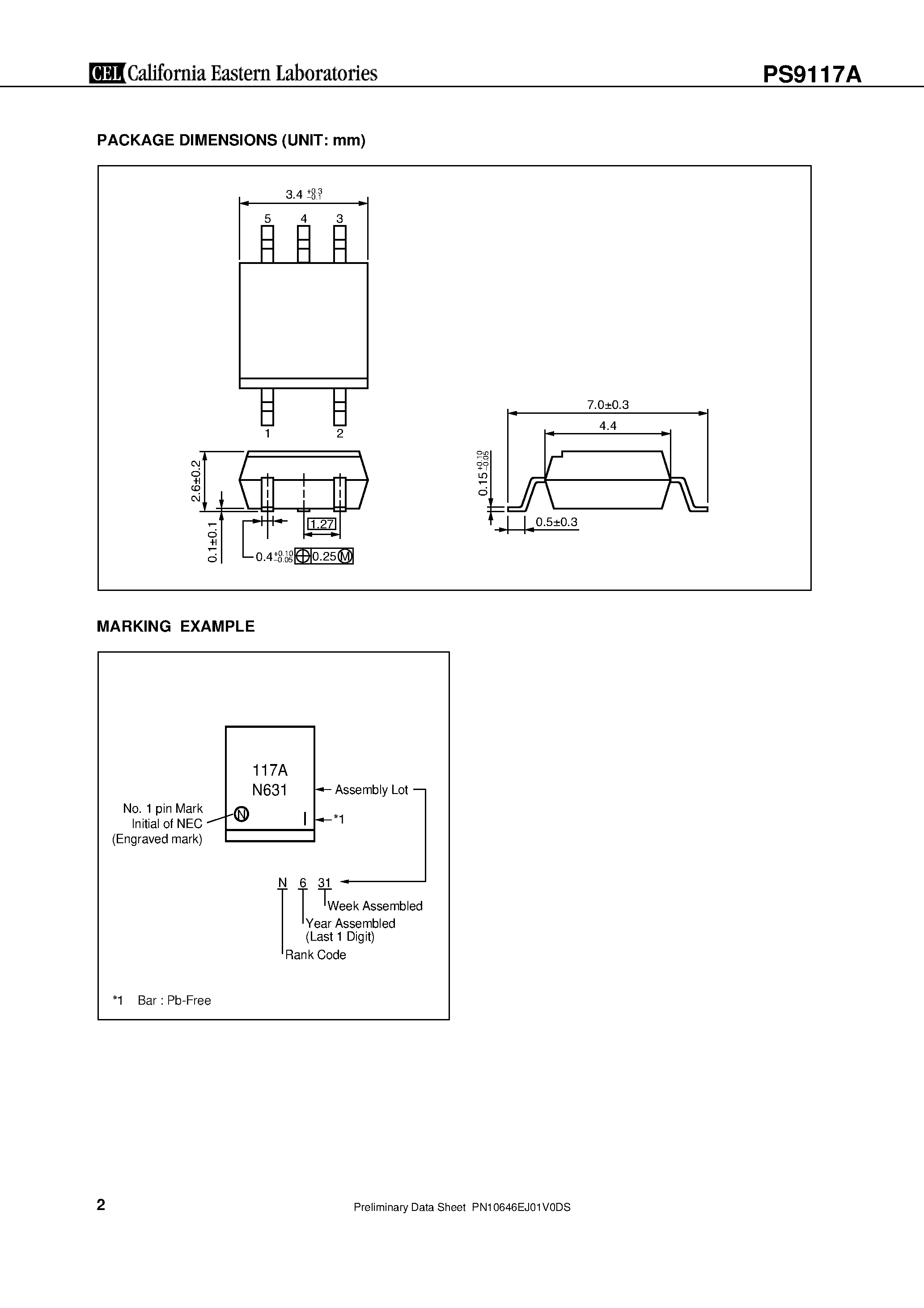 Datasheet PS9117A - 10 Mbps OPEN COLLECTOR OUTPUT TYPE 5-PIN SOP (SO-5) HIGH-SPEED PHOTOCOUPLER page 2