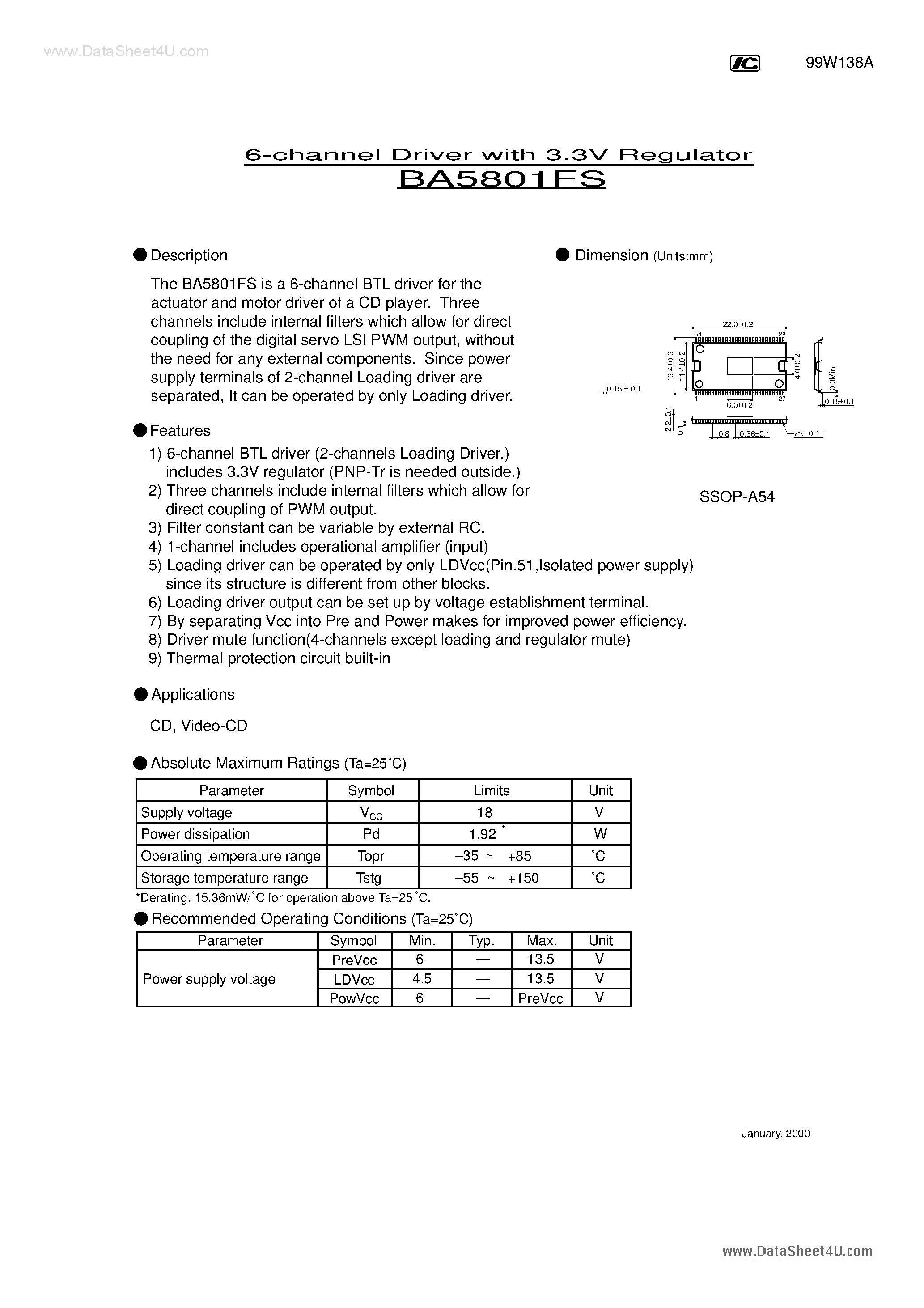Datasheet BA5801FS - 6-channel Driver page 1
