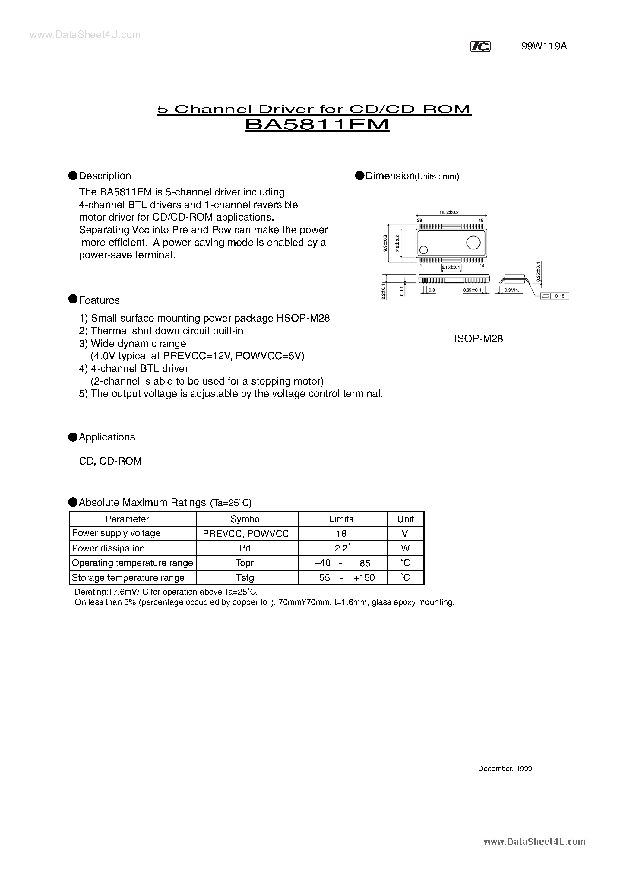 Datasheet BA5811FS - 5-channel Driver page 1