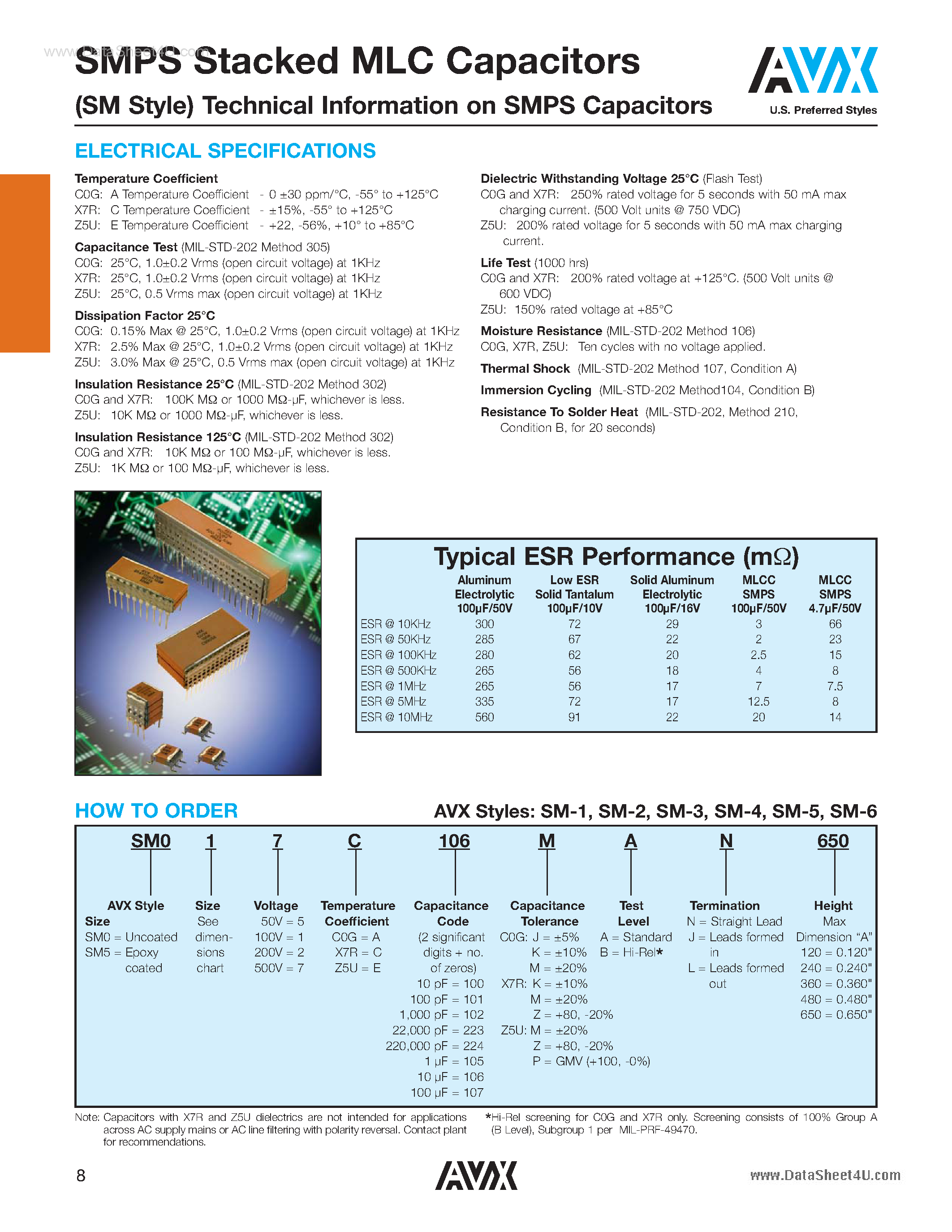 Даташит SM041Axxxx - (SM0xxx) SMPS Stacked MLC Capacitors страница 1