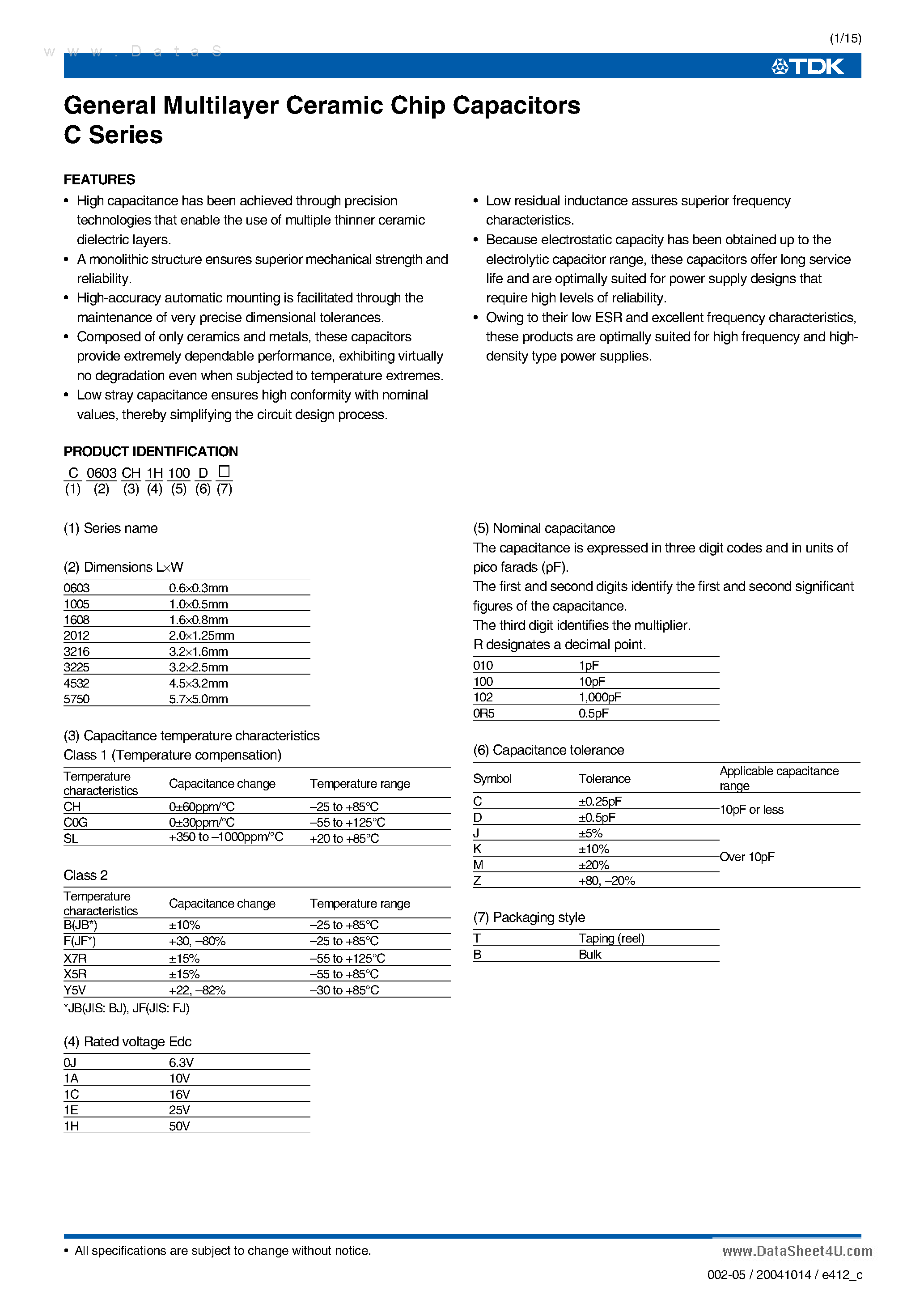 Datasheet C4532X7R1E226MT page 1 Datasheet C4532X7R1E226MT - General Multilayer Ceramic Chip Capacitors page 1