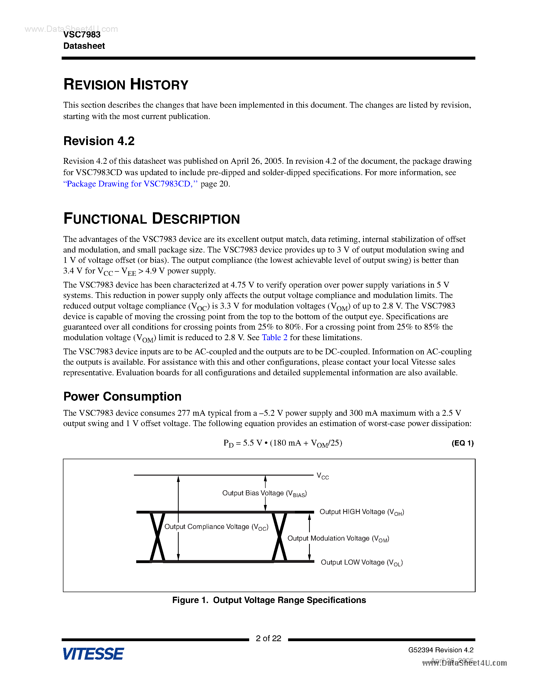 Datasheet VSC7983 - 11.3Gb/s Eml Driver page 2