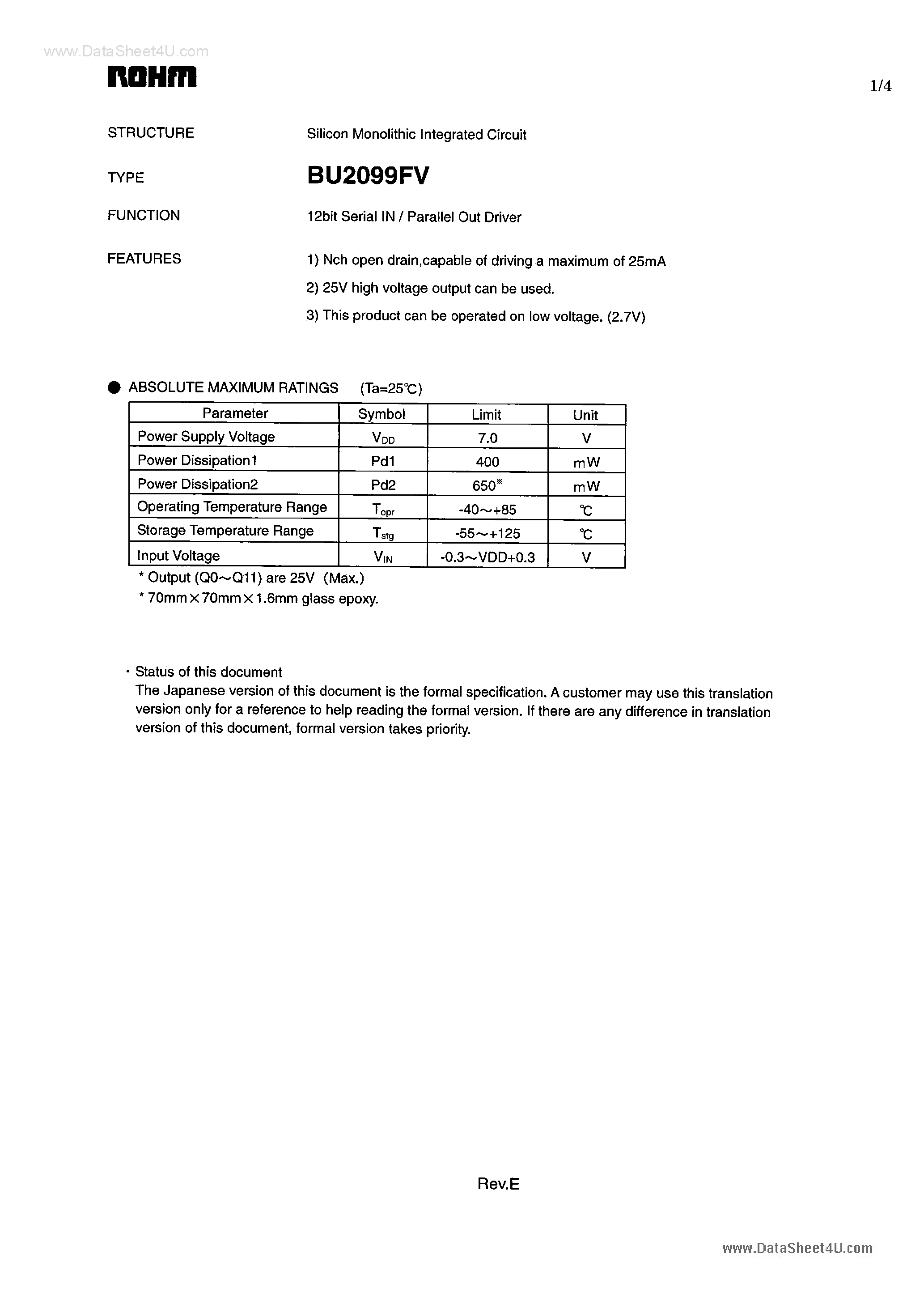 Даташит на микросхему 2099FV страница 1 Даташит 2099FV - Search -----> BU2099FV страница 1