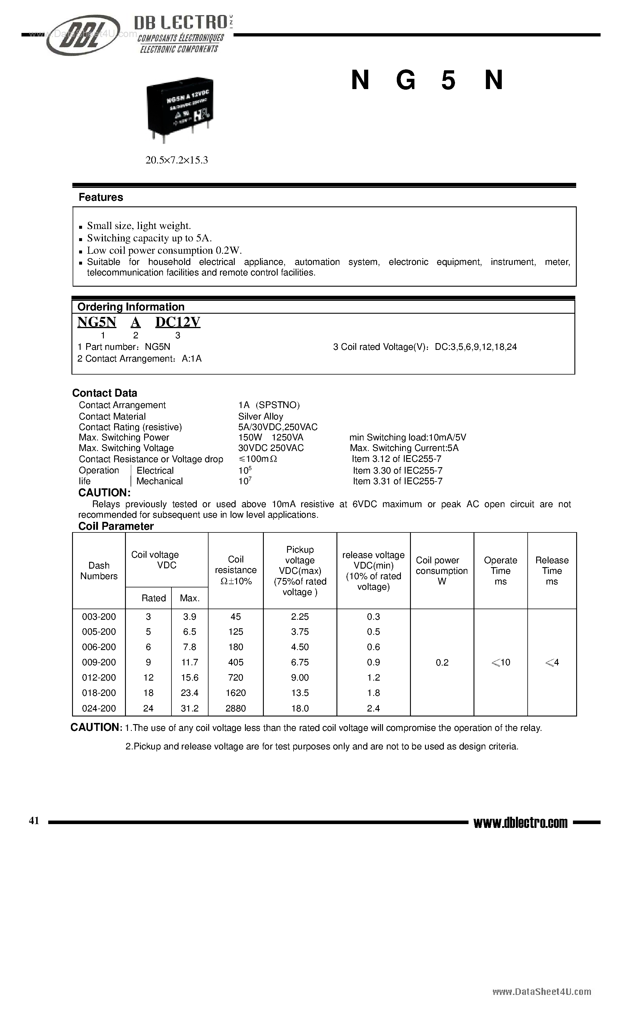 Datasheet NG5N page 1 Datasheet NG5N - Switching capacity page 1