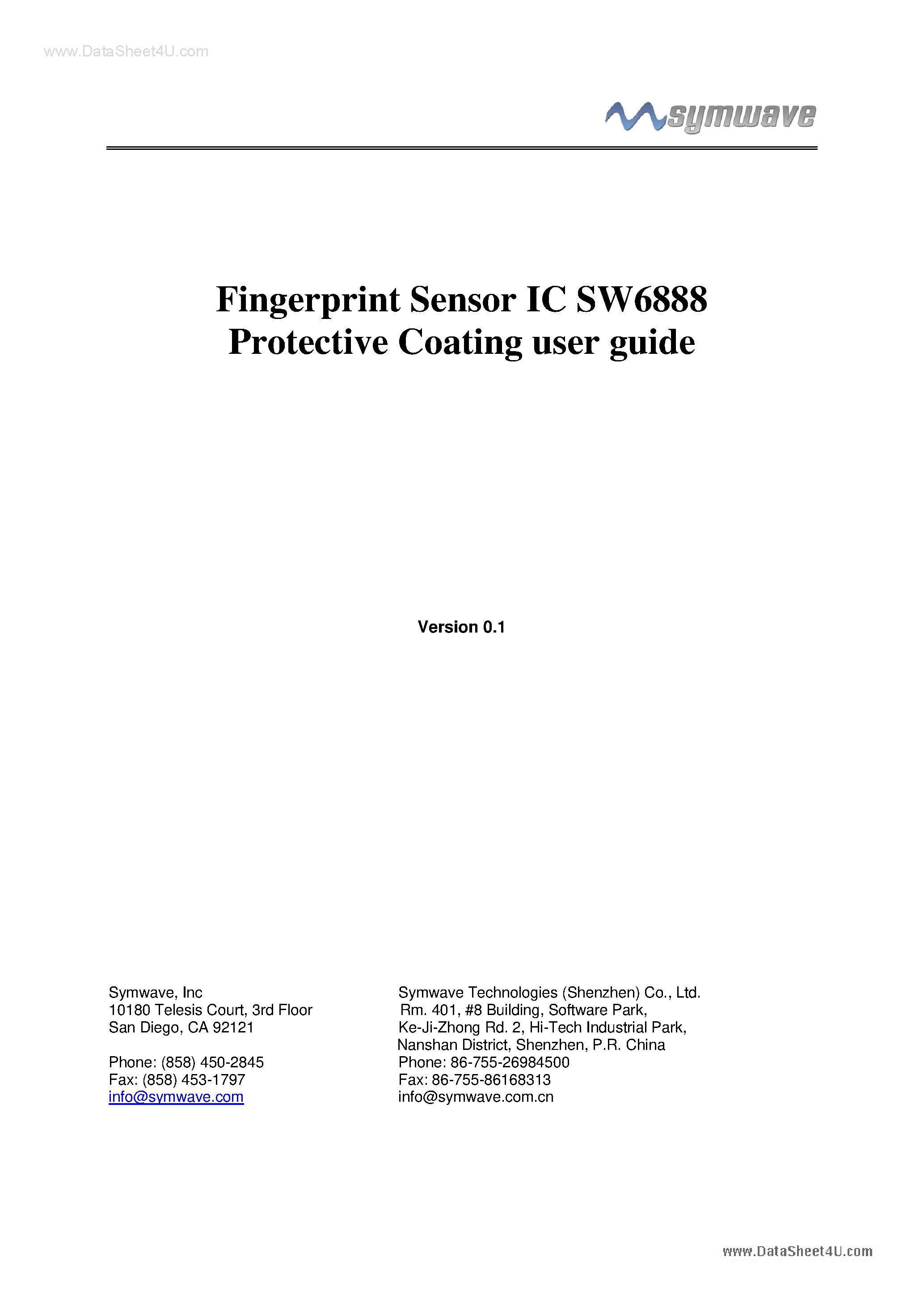 Datasheet SW6888 - FingerPrint Sensor page 1