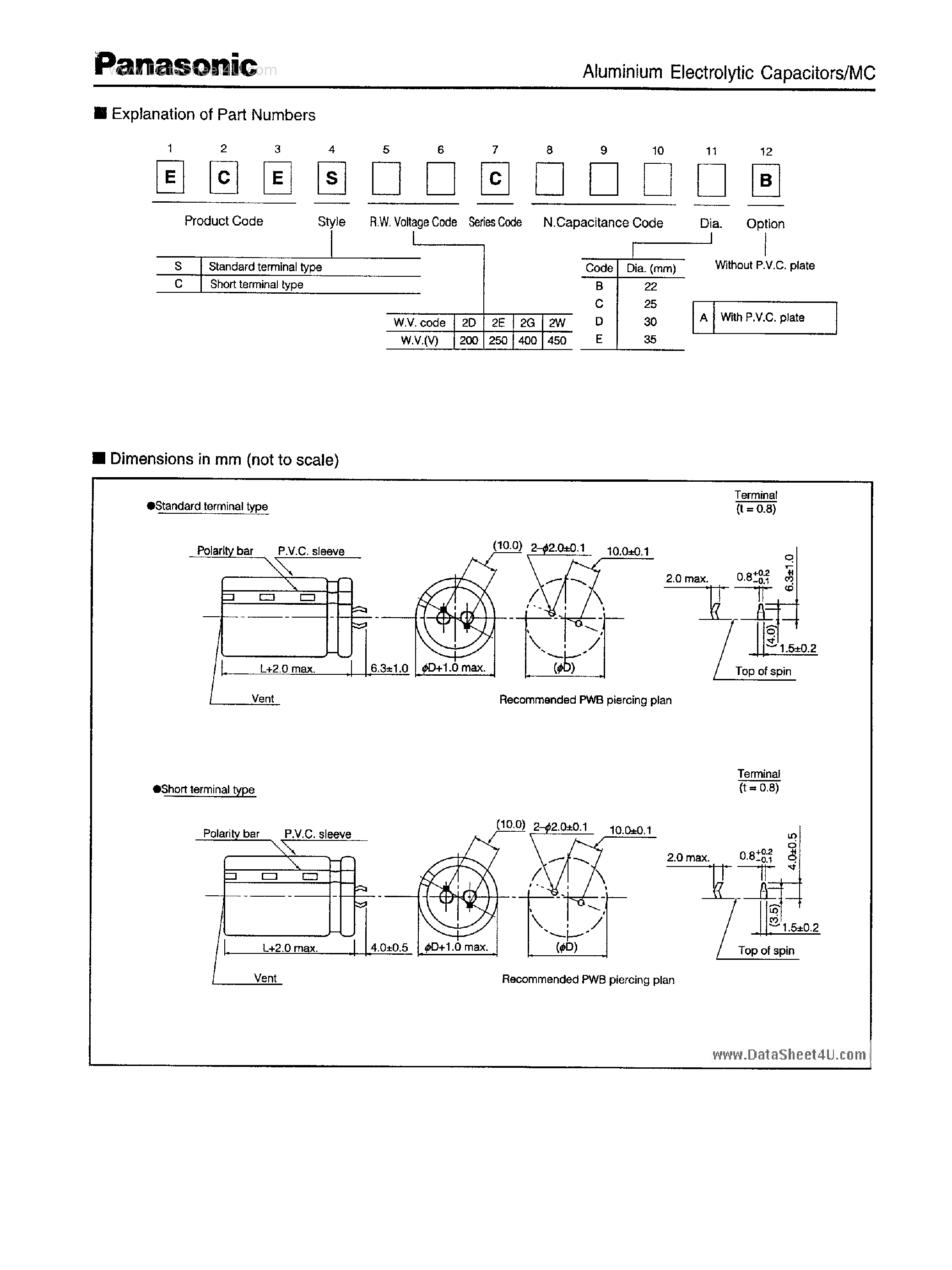 Даташит на микросхему ECE-C2DS101BA страница 2 Даташит ECE-C2DS101BA - Aluminum Electrolytic Capacitors страница 2