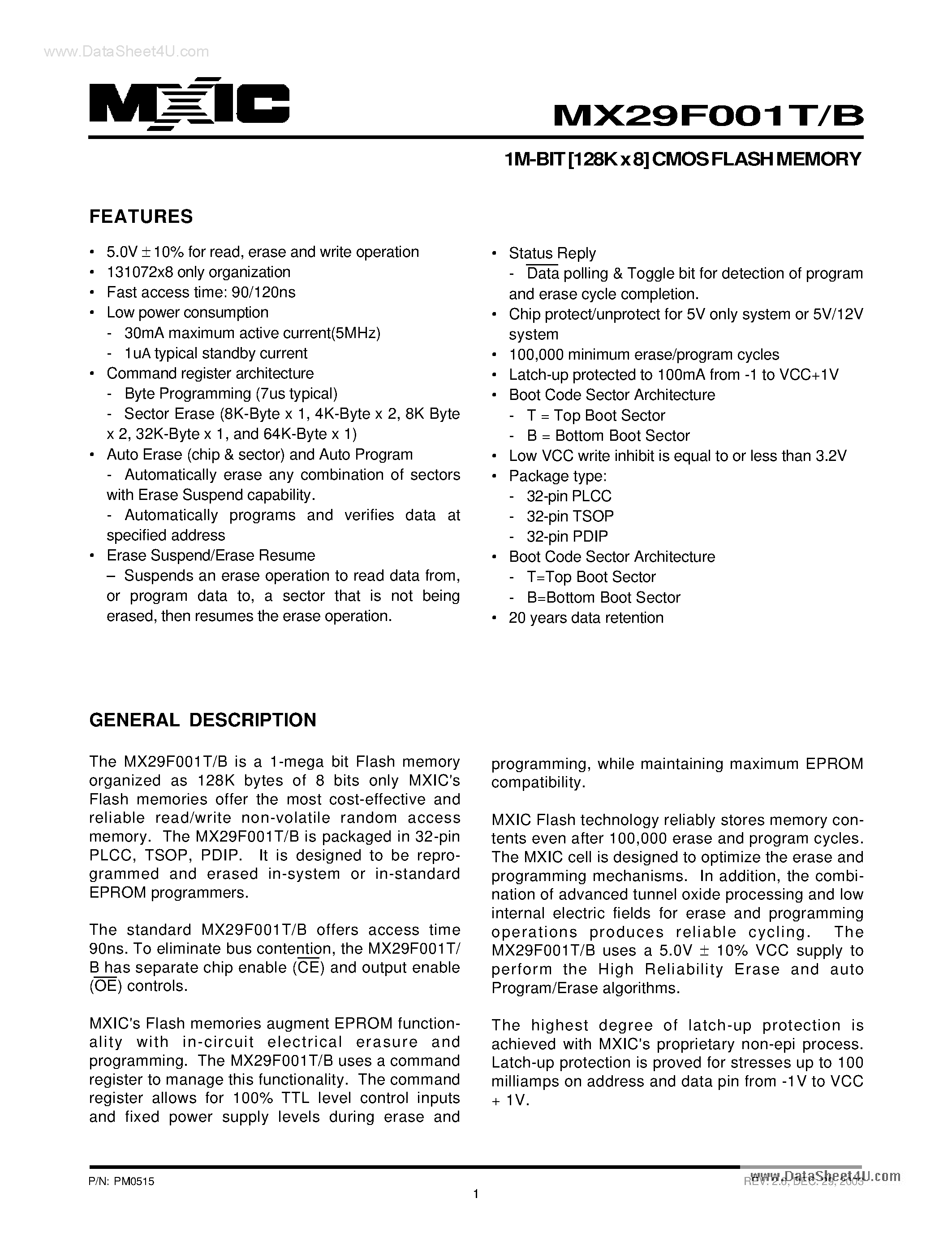 Datasheet 29F001TPC page 1 Datasheet 29F001TPC - Search -----> MX29F001TPC page 1
