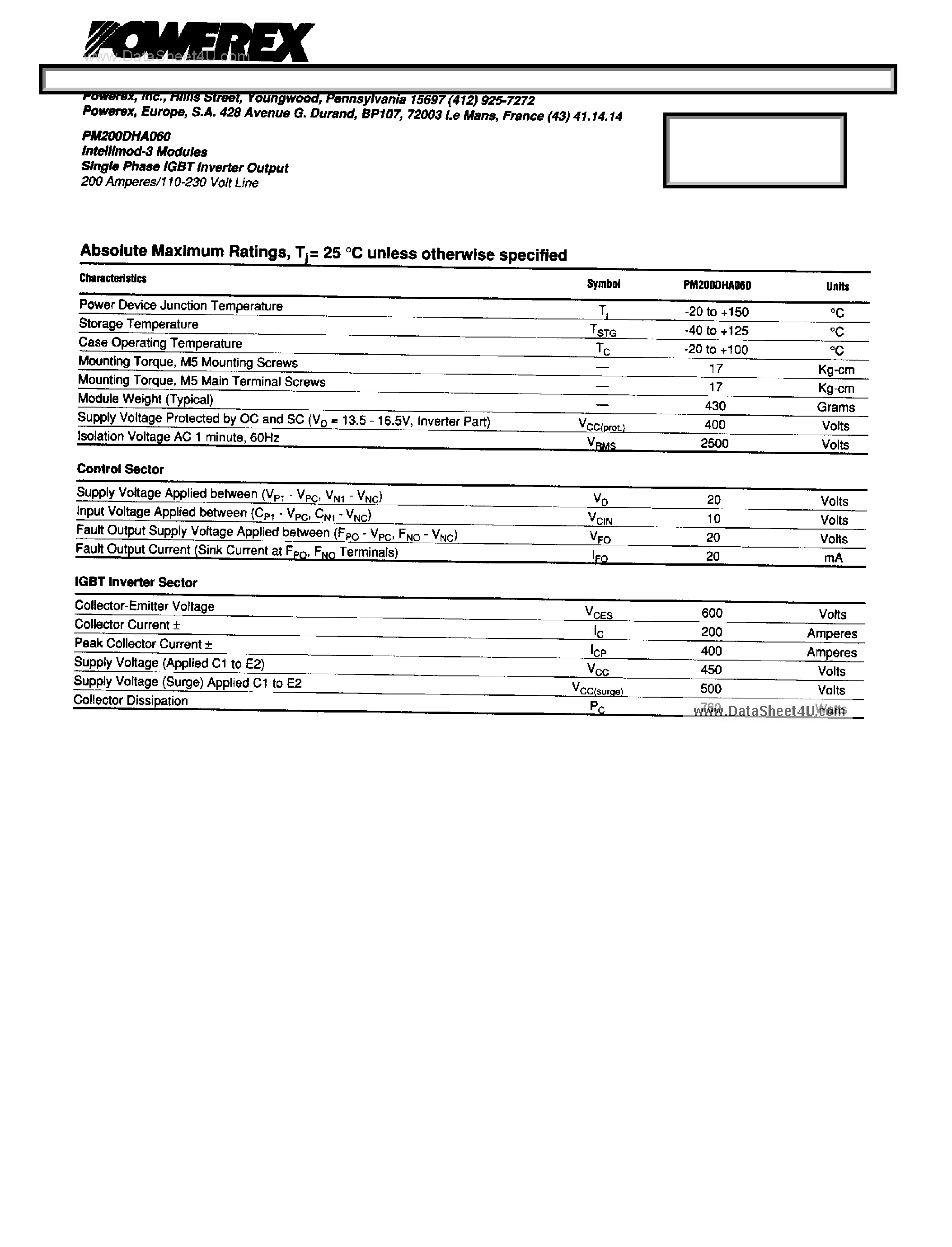 Datasheet PM200DHA060 page 2 Datasheet PM200DHA060 - Intellimod-3 Modules page 2