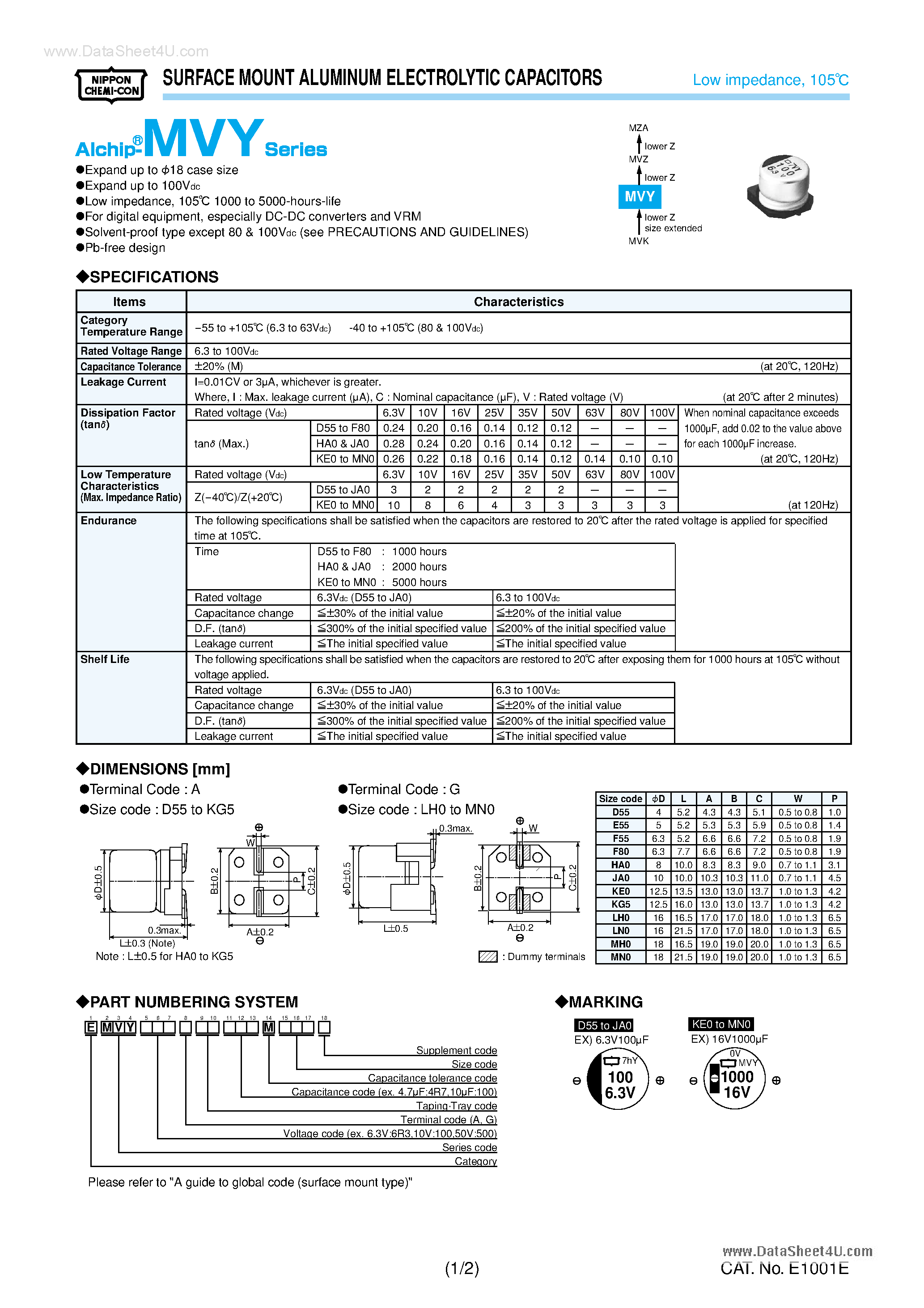 Datasheet EMVY100xxxxxx page 1 Datasheet EMVY100xxxxxx - (MVY Series) Surface Mount Aluminum Electrolytic Capacitors page 1
