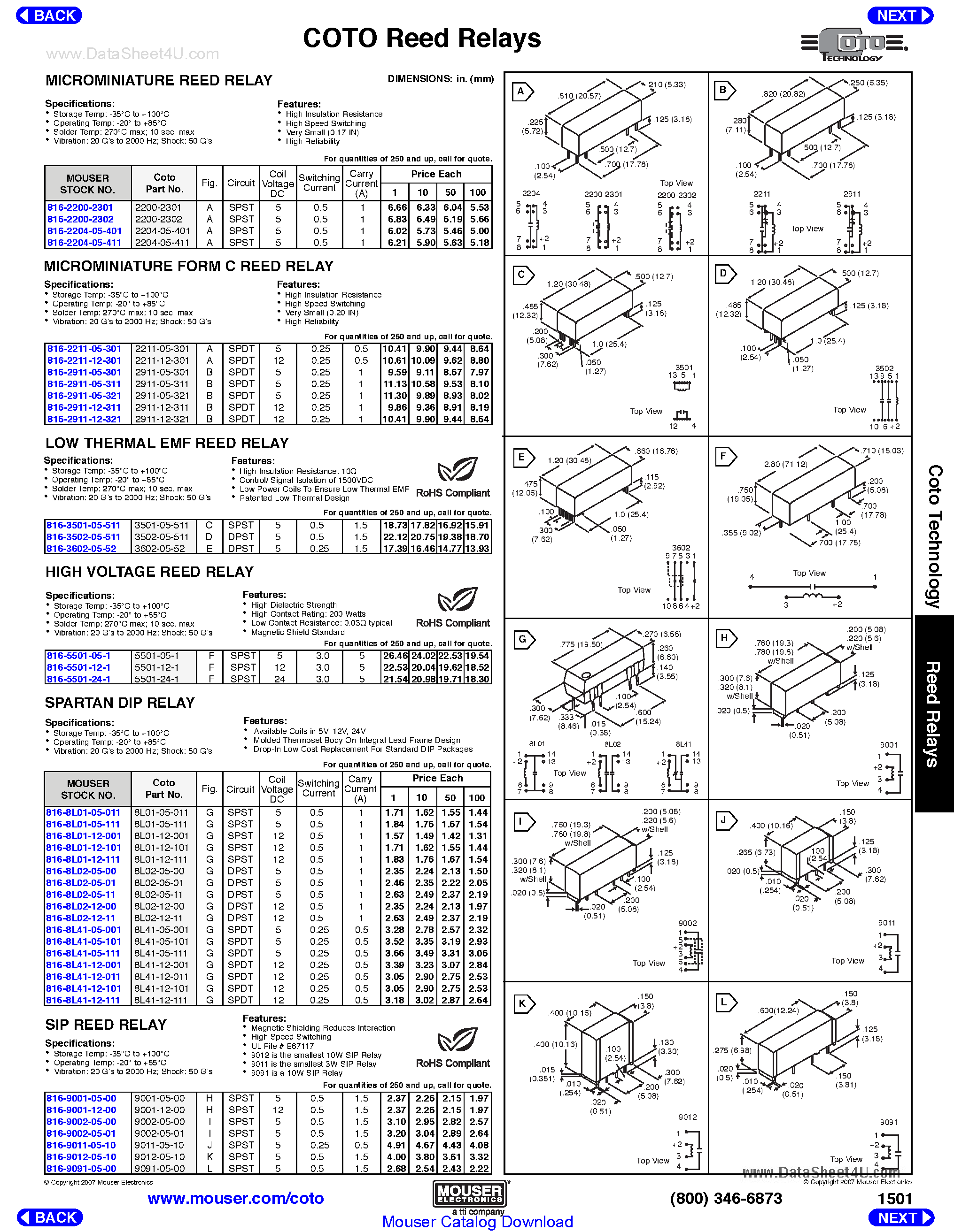 Datasheet 2211-05-301 page 1 Datasheet 2211-05-301 - Reed Relays page 1