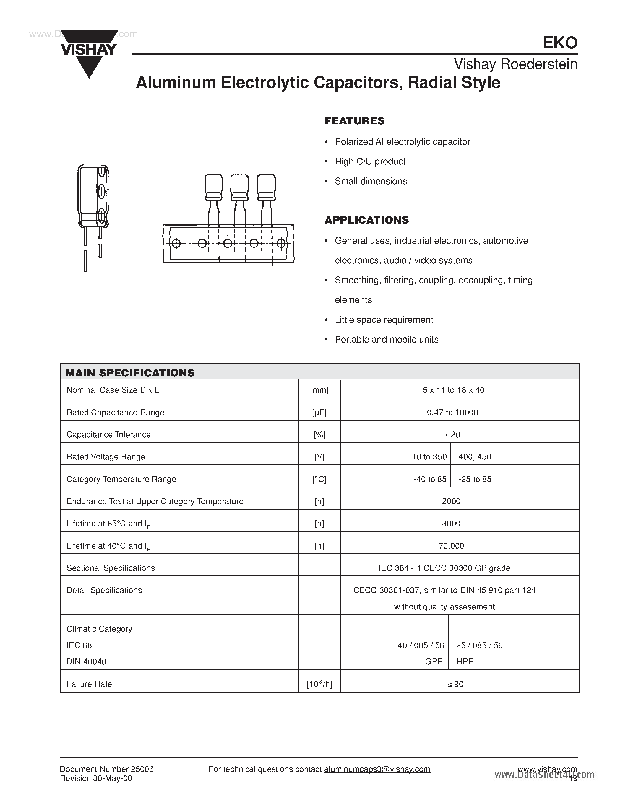 Datasheet EKO00xxxxxx - (EKO Series) Aluminum Electrolytic Capacitors page 1