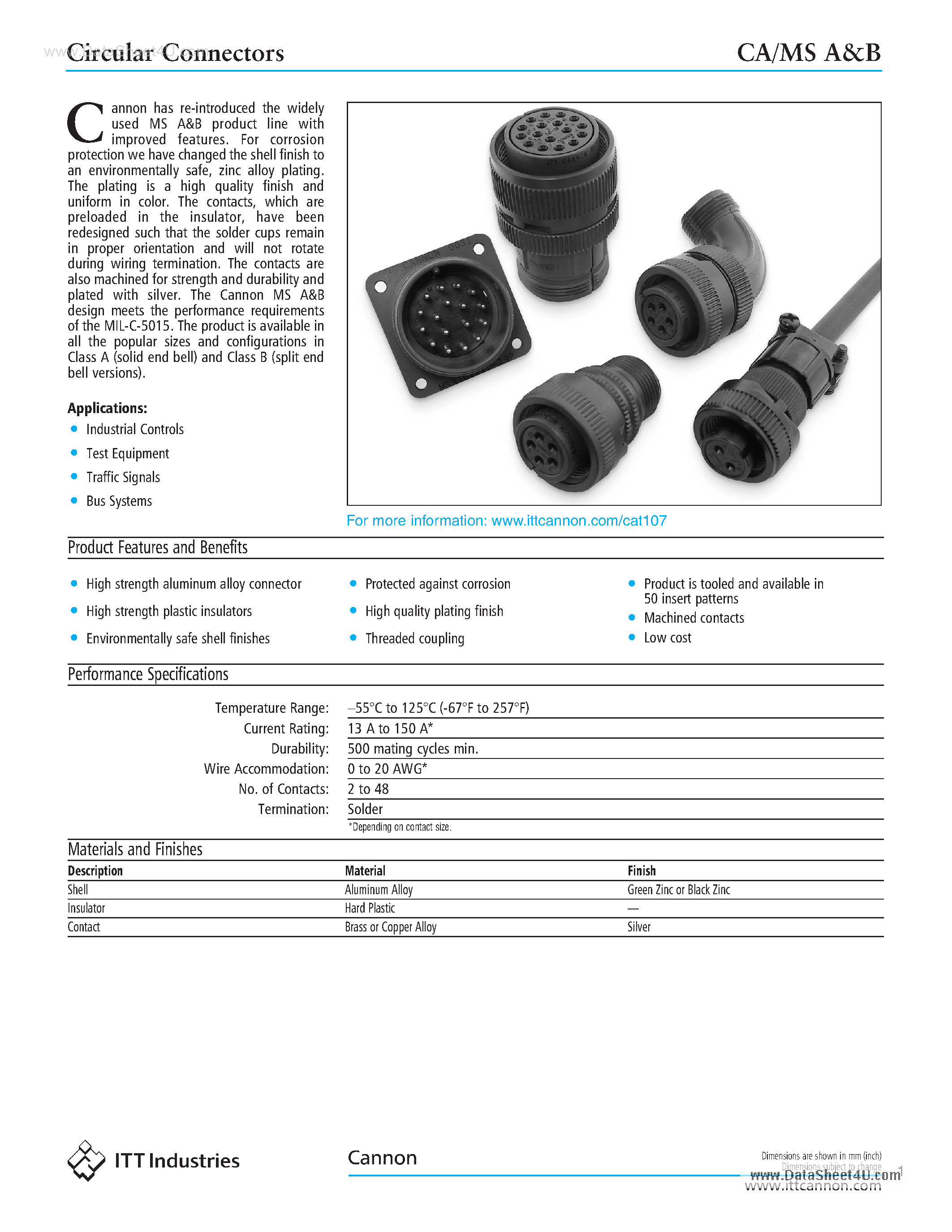 Datasheet MS3106Axxx-xx - Circular Connectors page 1