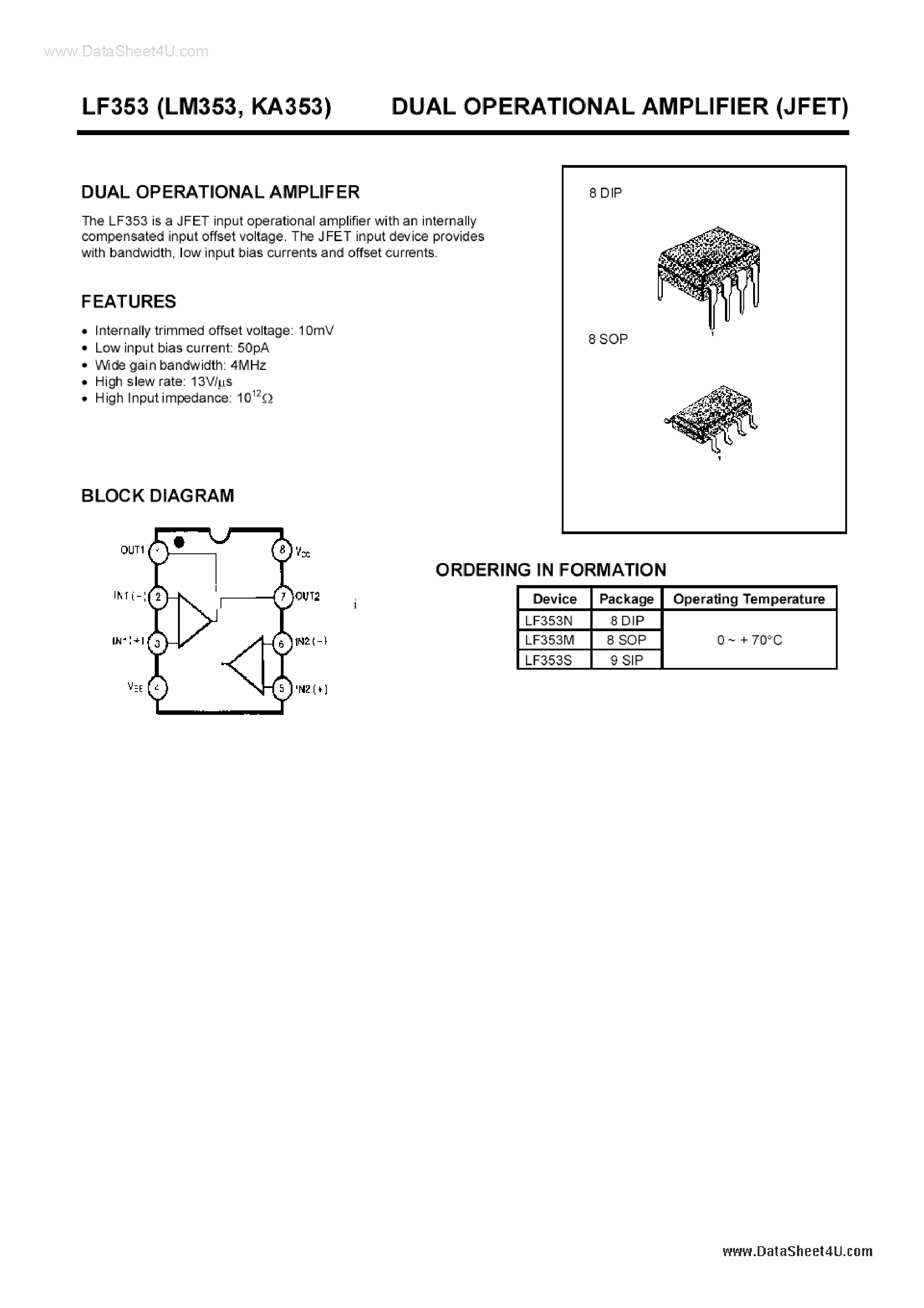 Datasheet LM353 - Dual Operational Amplifier page 1