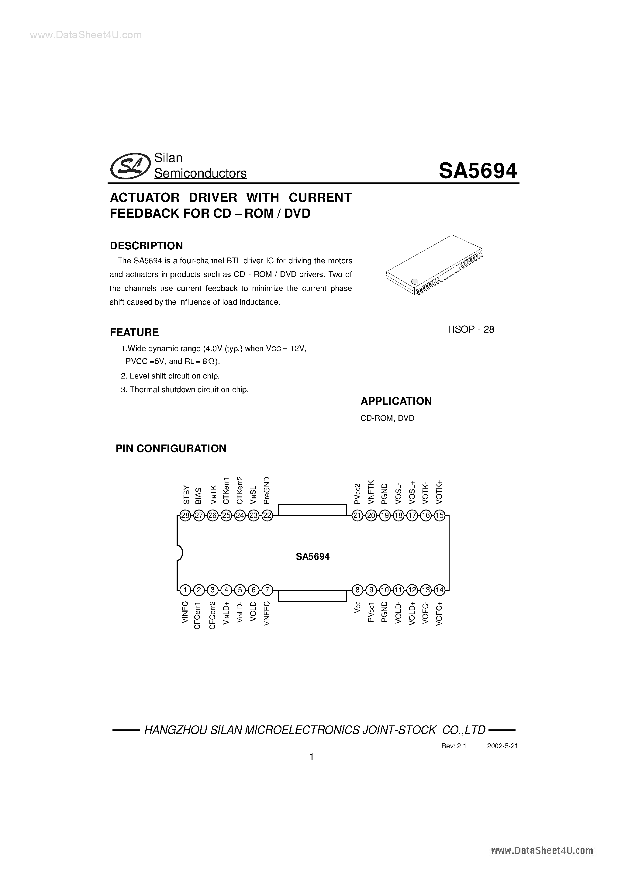 Даташит SA5694 - Actuator Driver страница 1