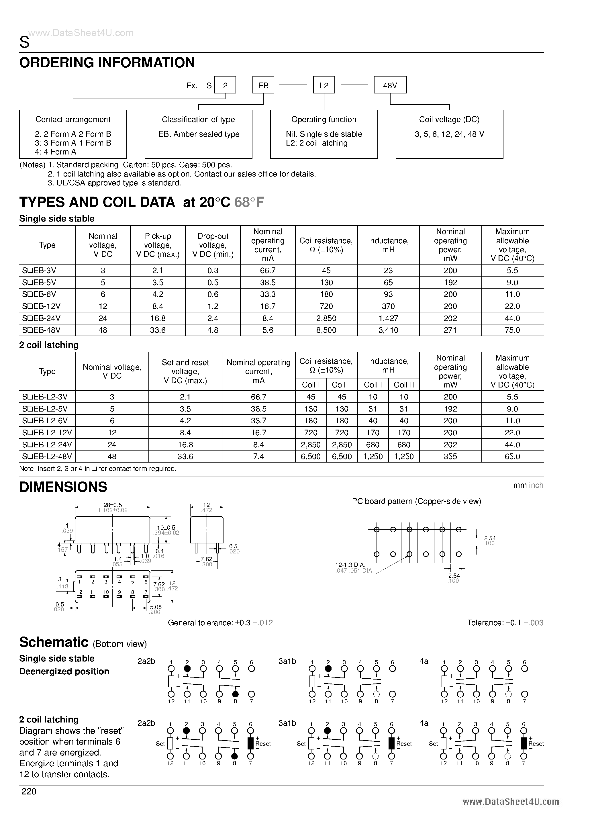 Datasheet S2EB - 4 AMP POLARIZED HIGH DENSITY RELAY page 2