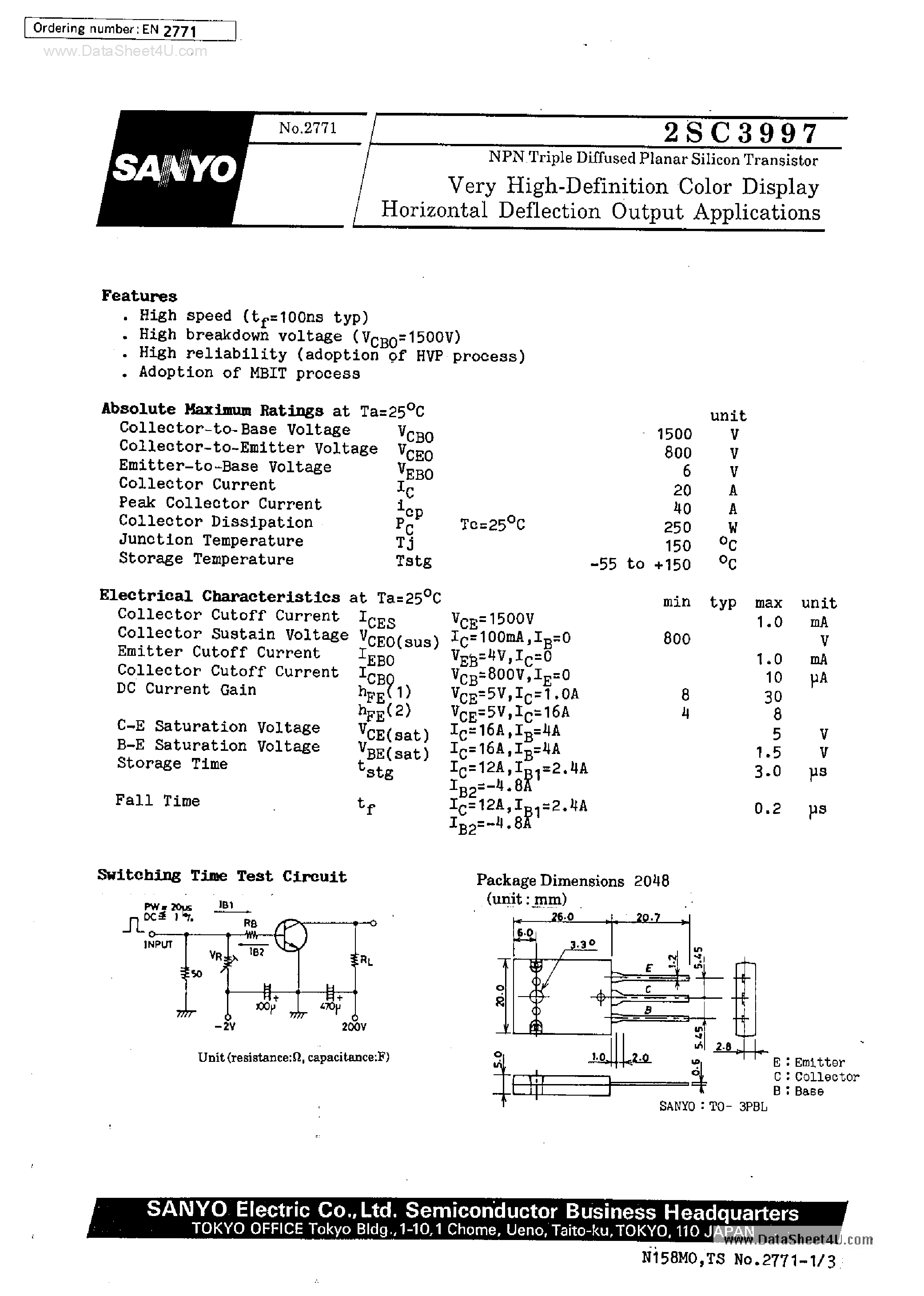 Datasheet C3997 page 1 Datasheet C3997 - Search -----> 2SC3997 page 1