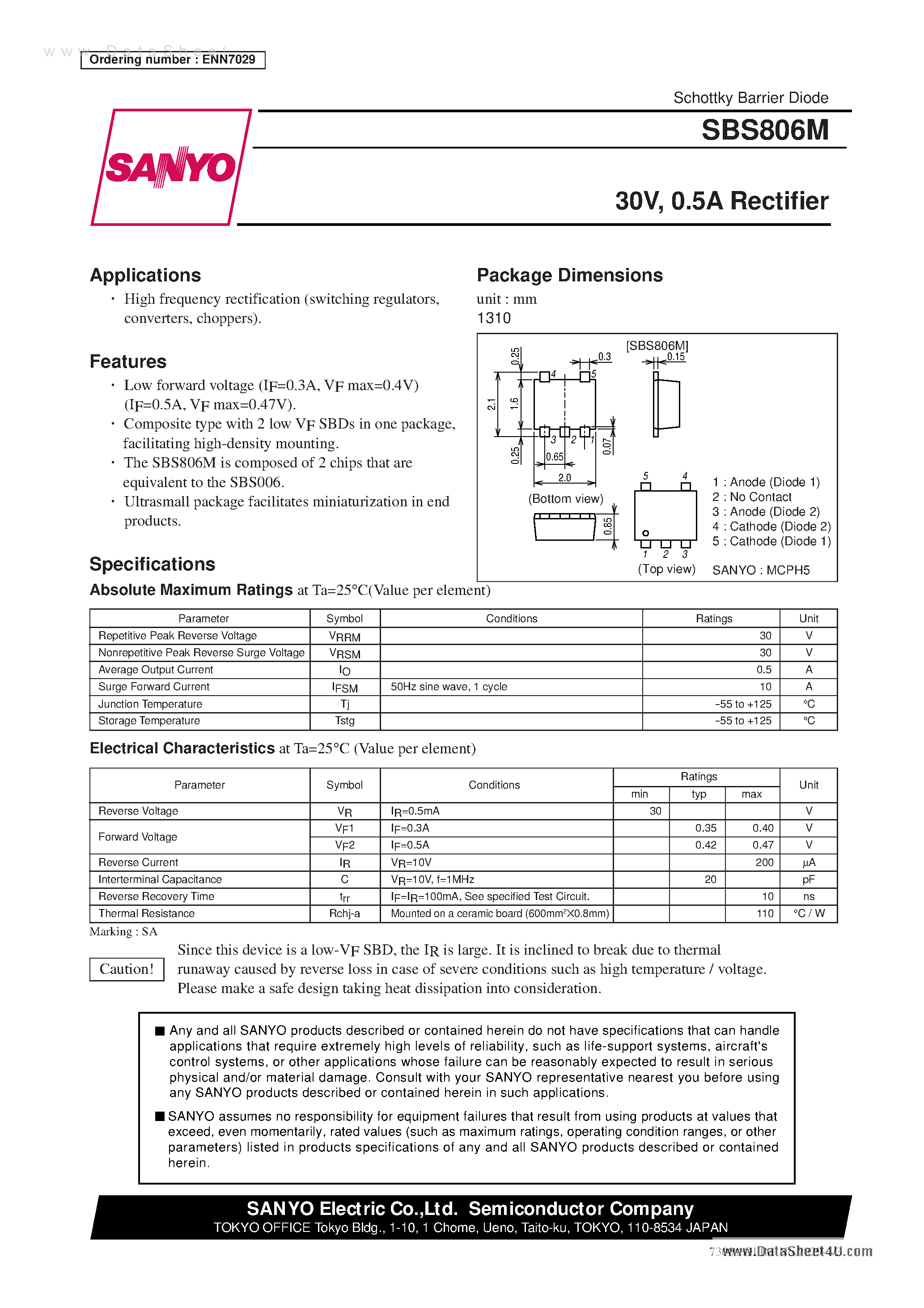Datasheet SBS806M page 1 Datasheet SBS806M - 0.5A Rectifier page 1