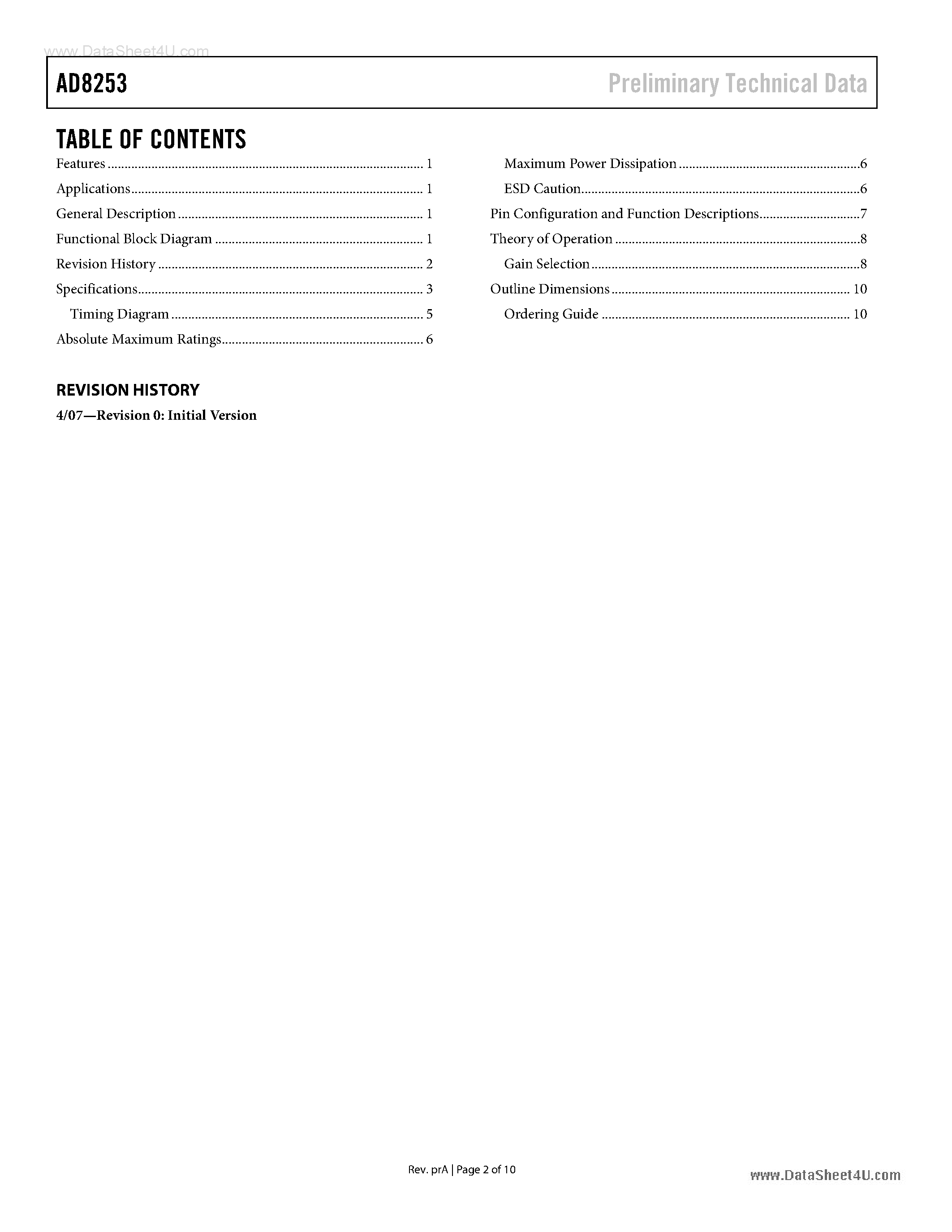 Datasheet AD8253 - Programmable Gain Instrumentation Amplifier page 2