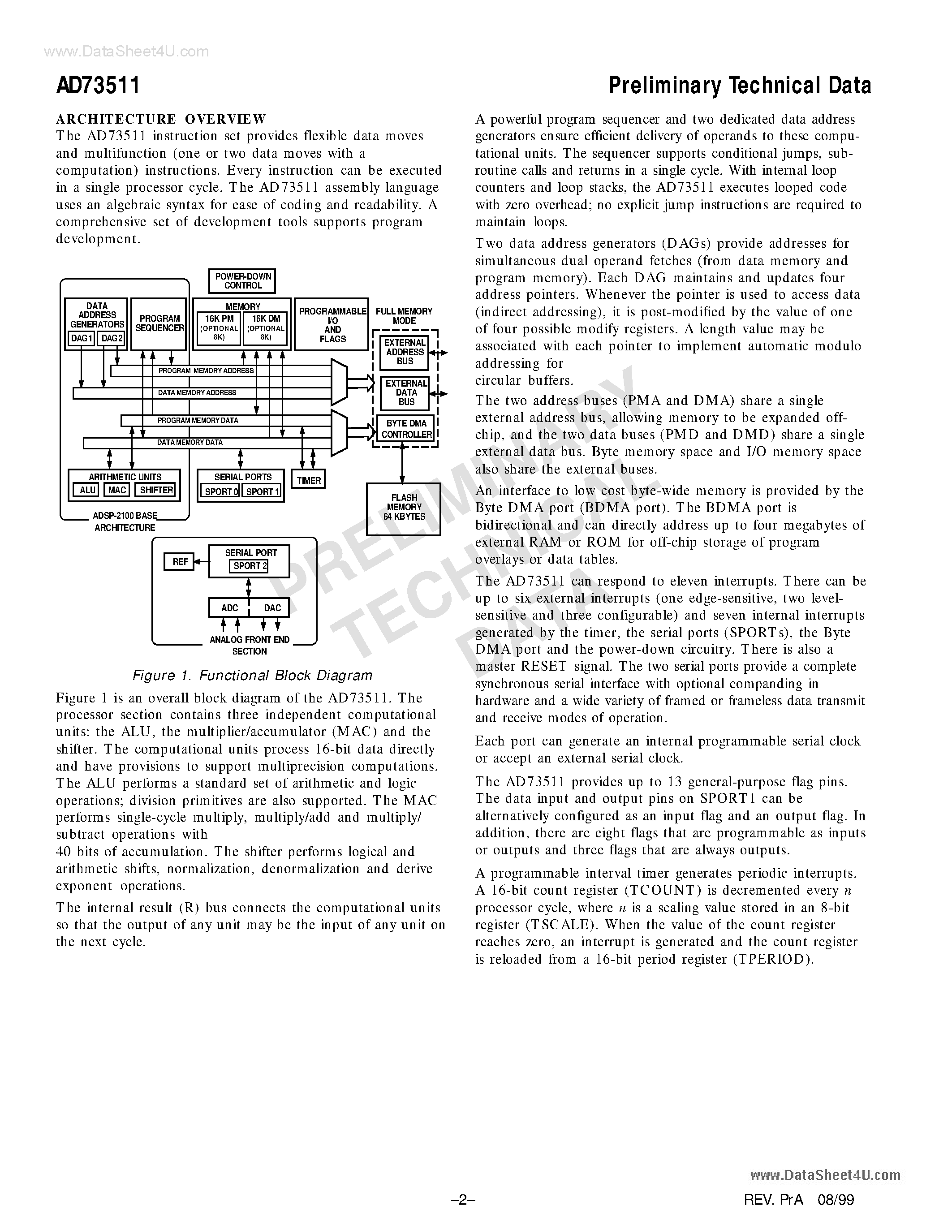 Datasheet AD73511 - Low-power CMOS Analog Front End page 2